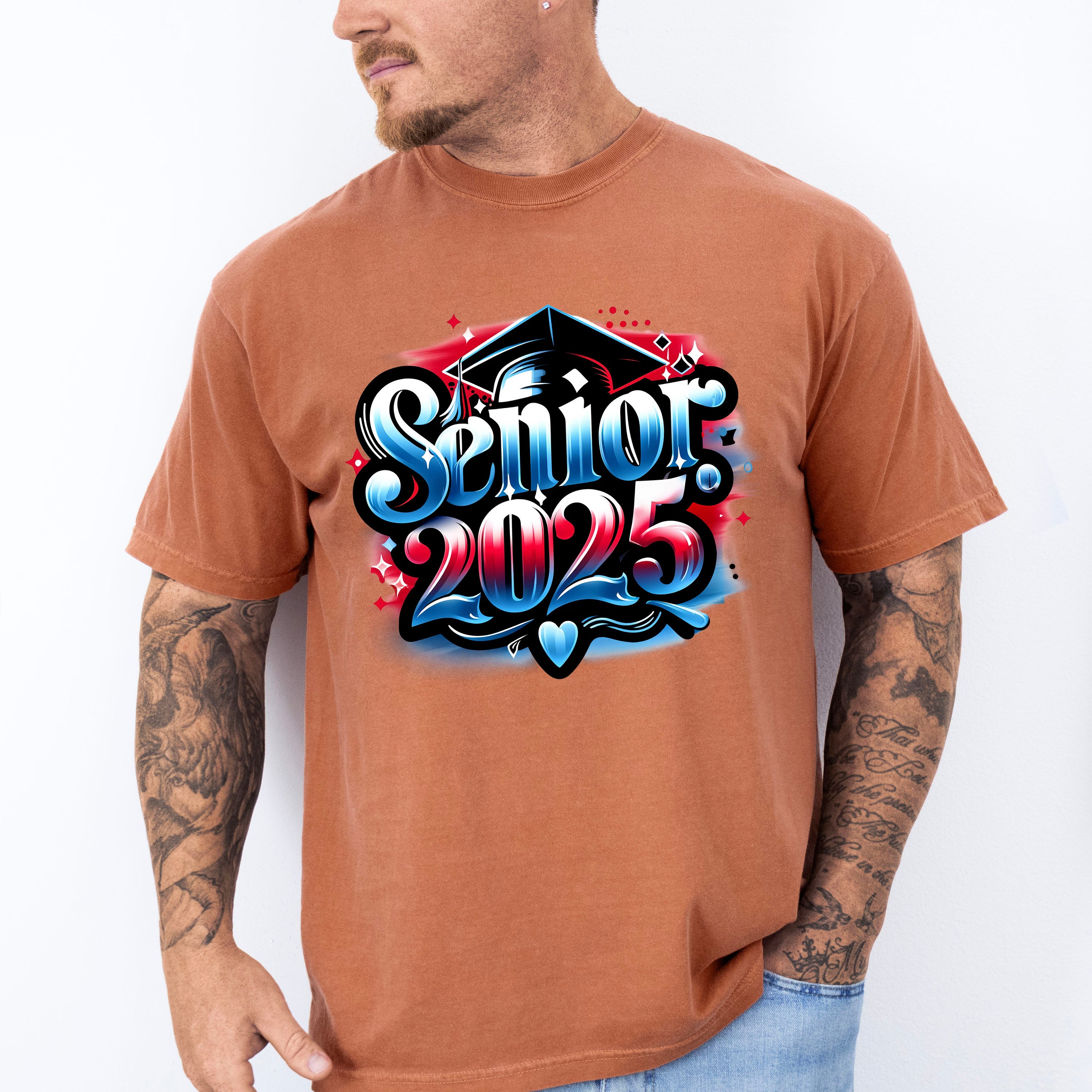 Senior 2025 Red And Blue Design - Graduation Unisex Crewneck T-Shirt Sweatshirt Hoodie