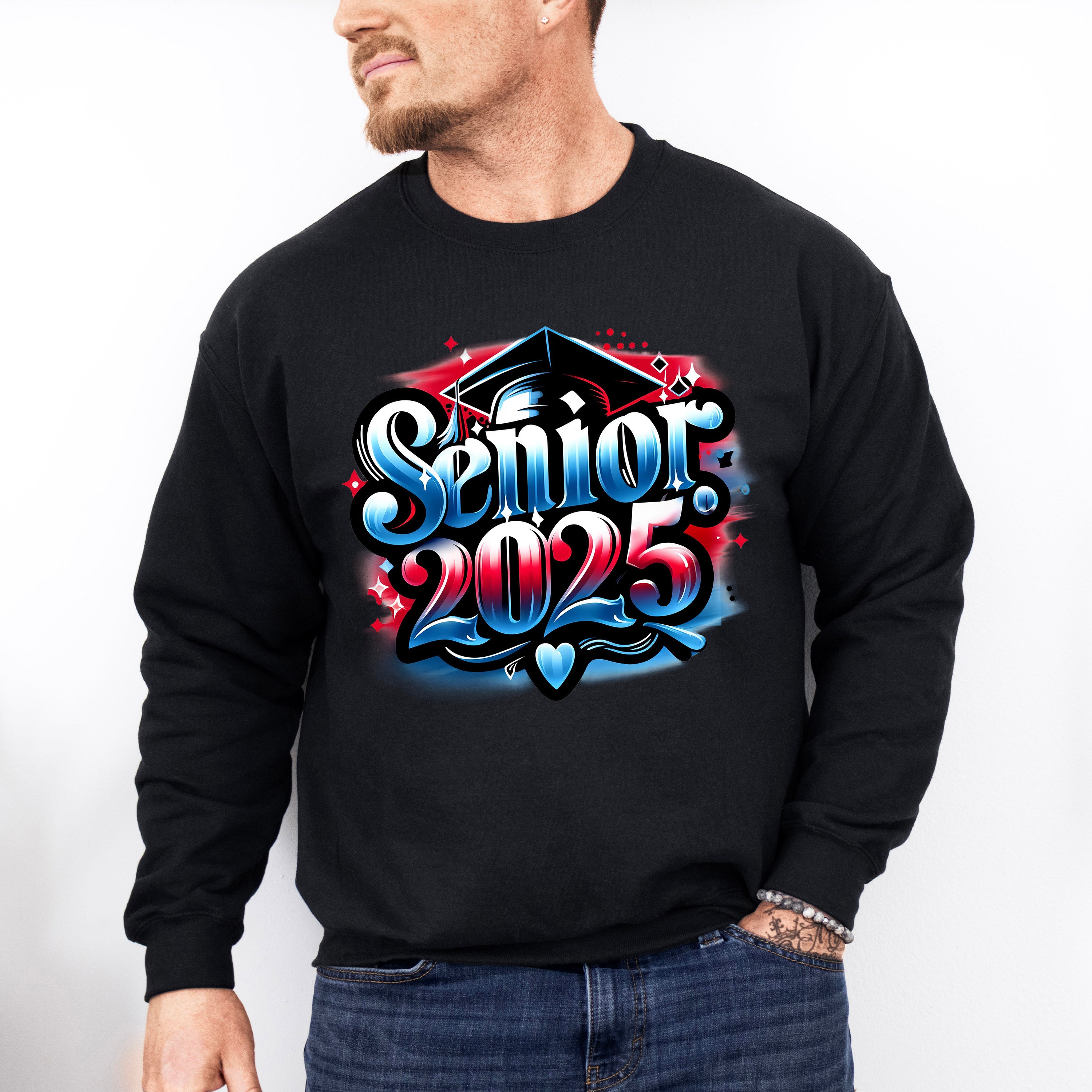 Senior 2025 Red And Blue Design - Graduation Unisex Crewneck T-Shirt Sweatshirt Hoodie