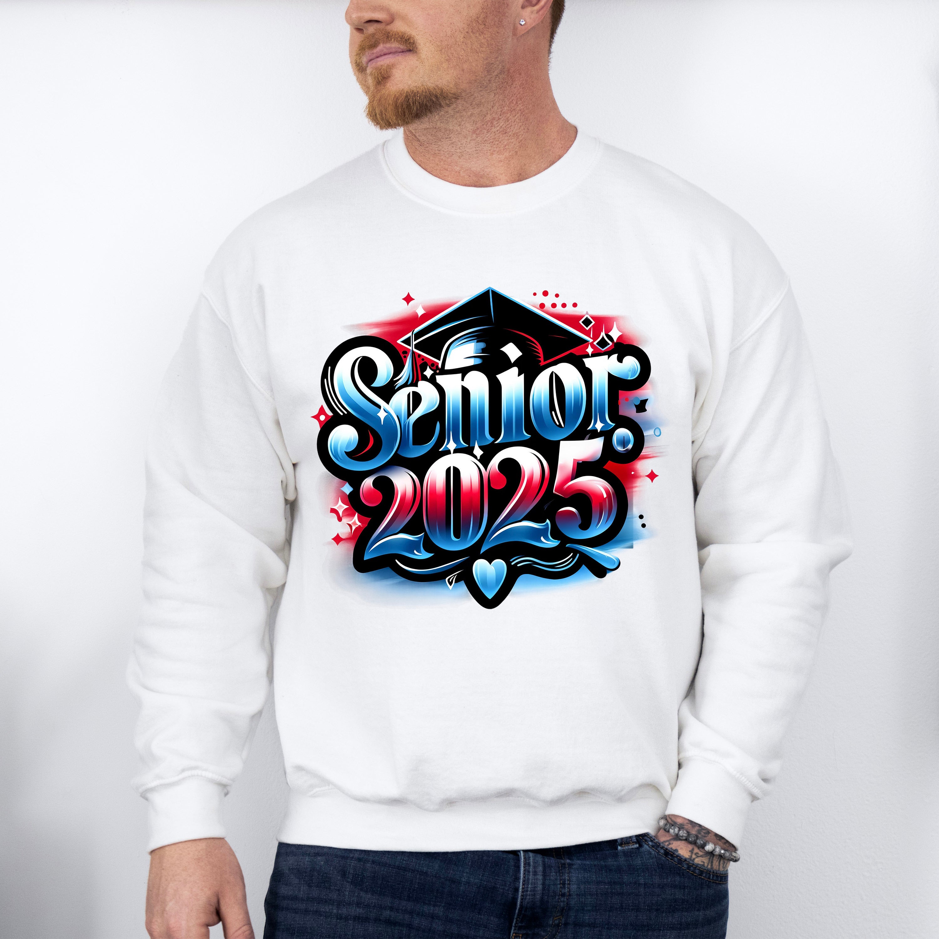 Senior 2025 Red And Blue Design - Graduation Unisex Crewneck T-Shirt Sweatshirt Hoodie