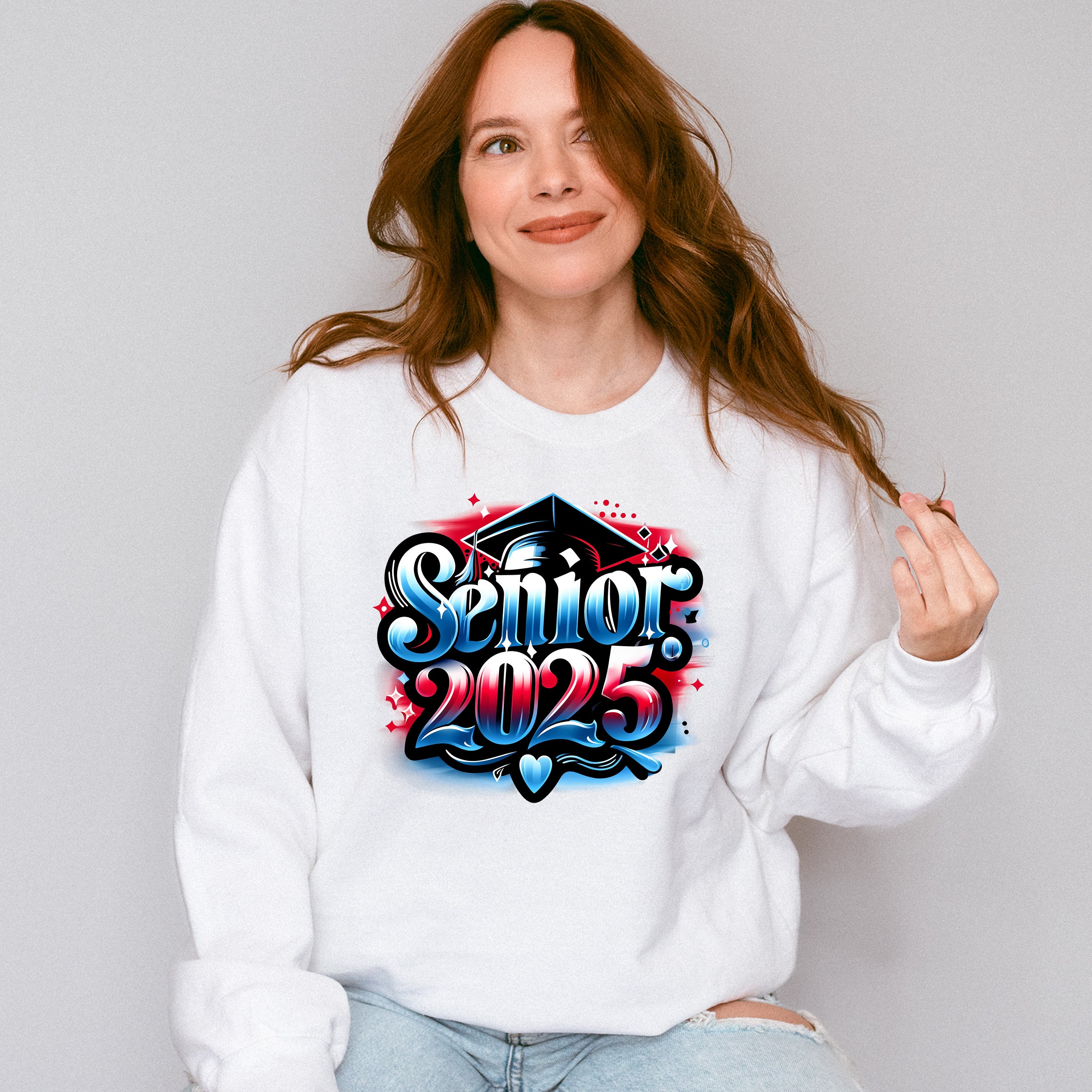 Senior 2025 Red And Blue Design - Graduation Unisex Crewneck T-Shirt Sweatshirt Hoodie