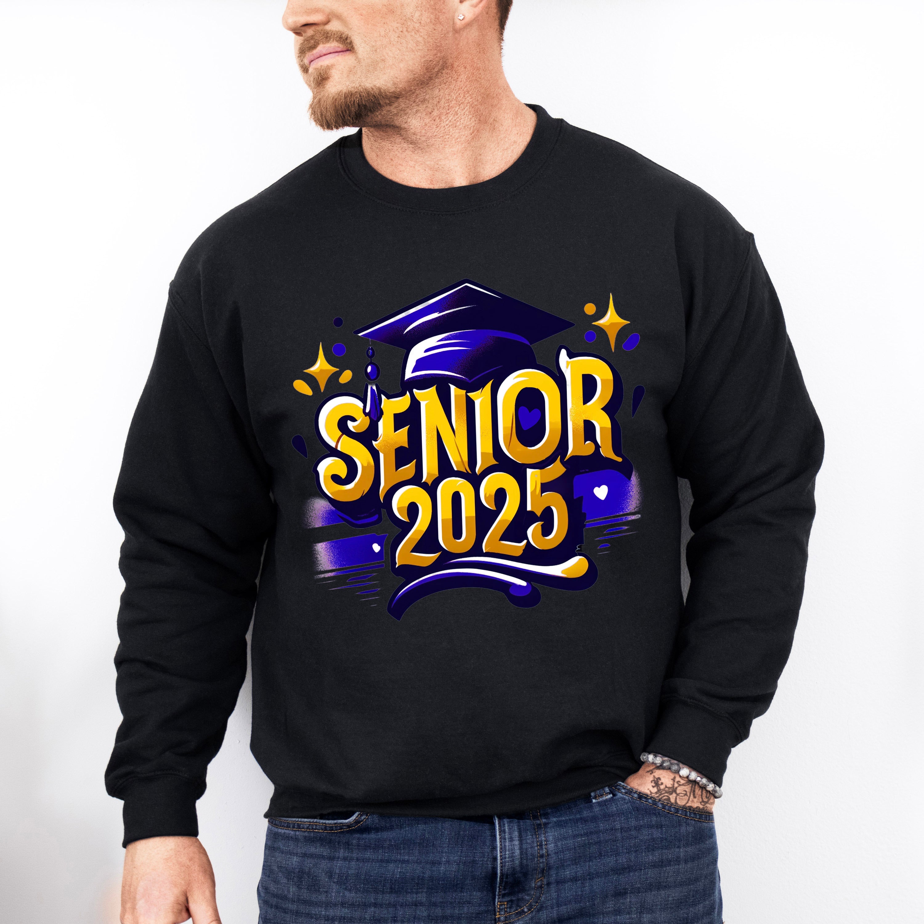 Senior 2025 Purple And Yellow - Graduation Unisex Crewneck T-Shirt Sweatshirt Hoodie