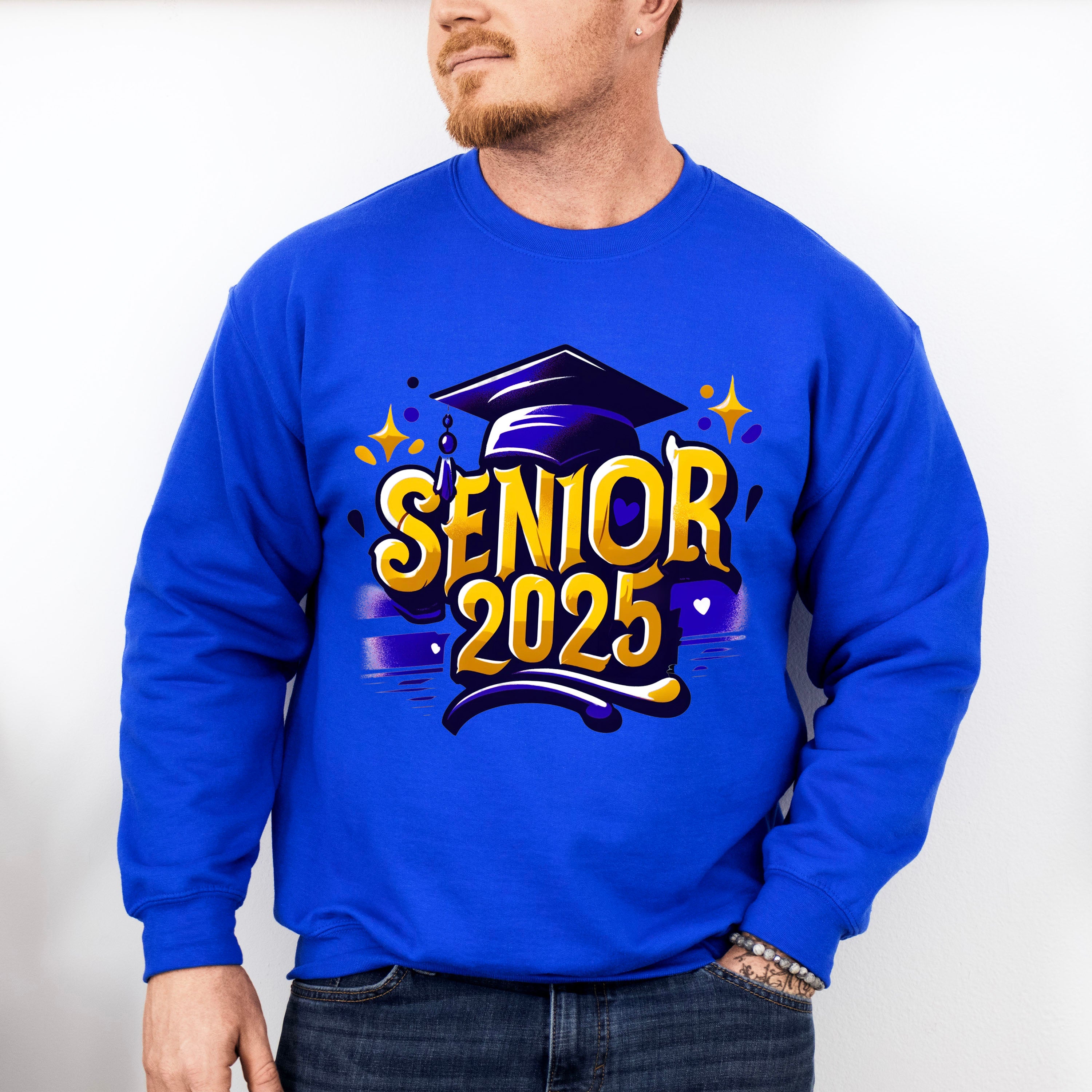 Senior 2025 Purple And Yellow - Graduation Unisex Crewneck T-Shirt Sweatshirt Hoodie