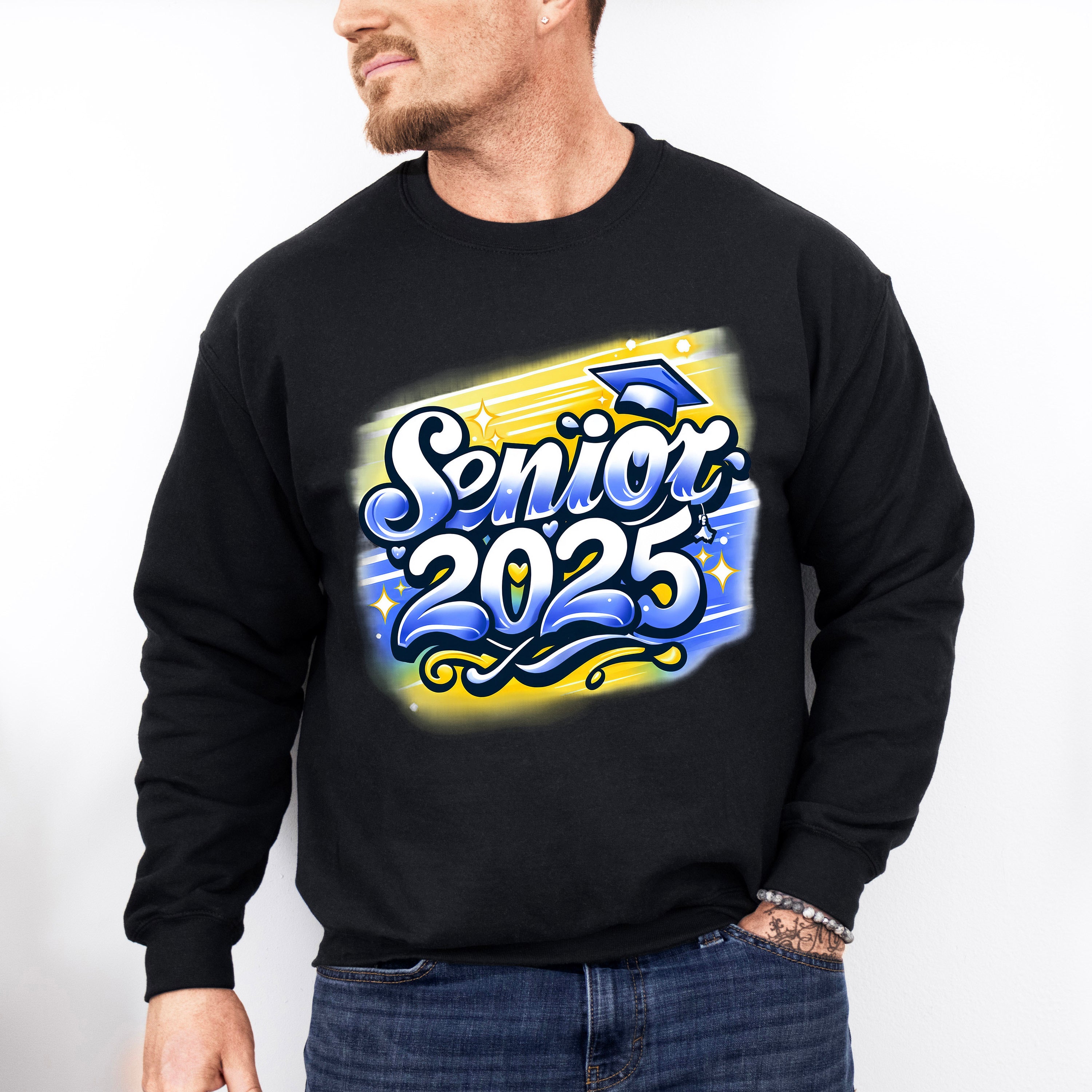 Senior 2025 Blue And Yellow - Graduation Unisex Crewneck T-Shirt Sweatshirt Hoodie