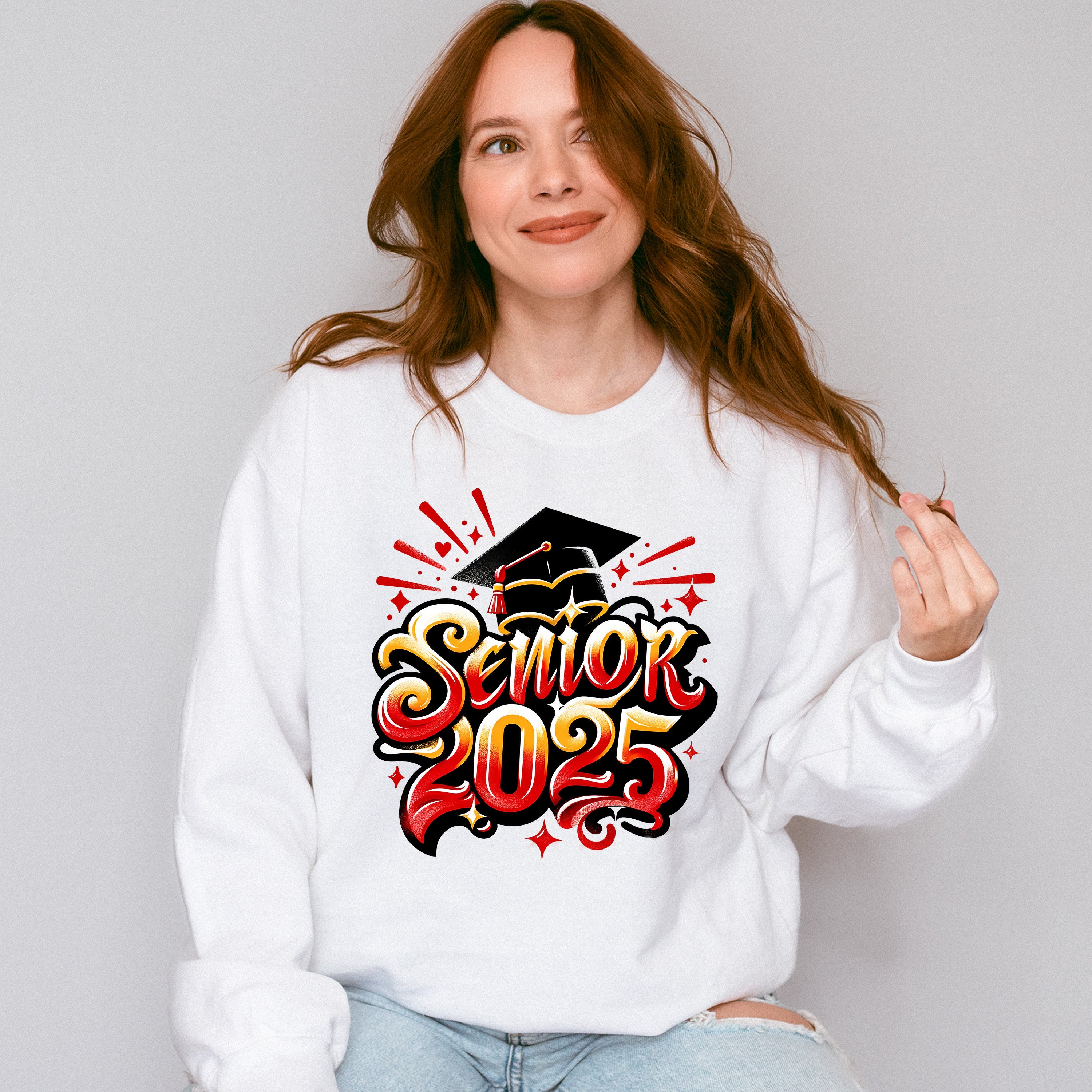Senior 2025 Yellow And Red Design - Graduation Unisex Crewneck T-Shirt Sweatshirt Hoodie