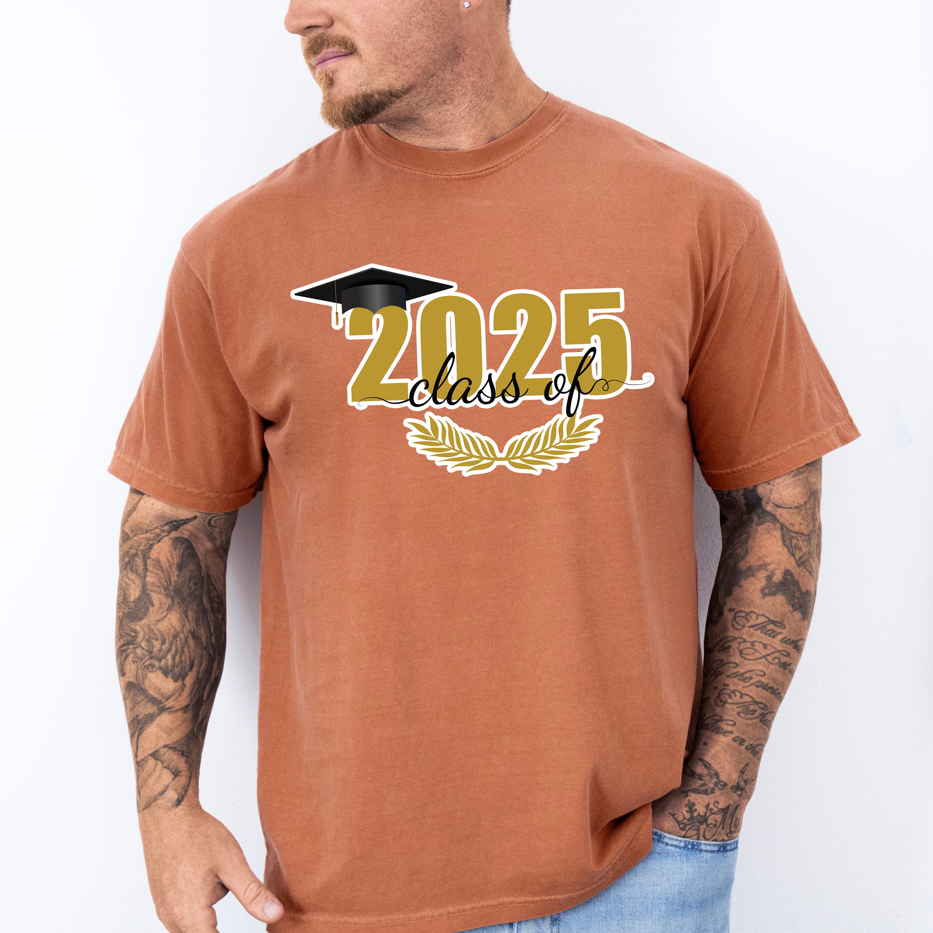 Class Of 2025 Yellow Laurel Design - Graduation Unisex Crewneck T-Shirt Sweatshirt Hoodie