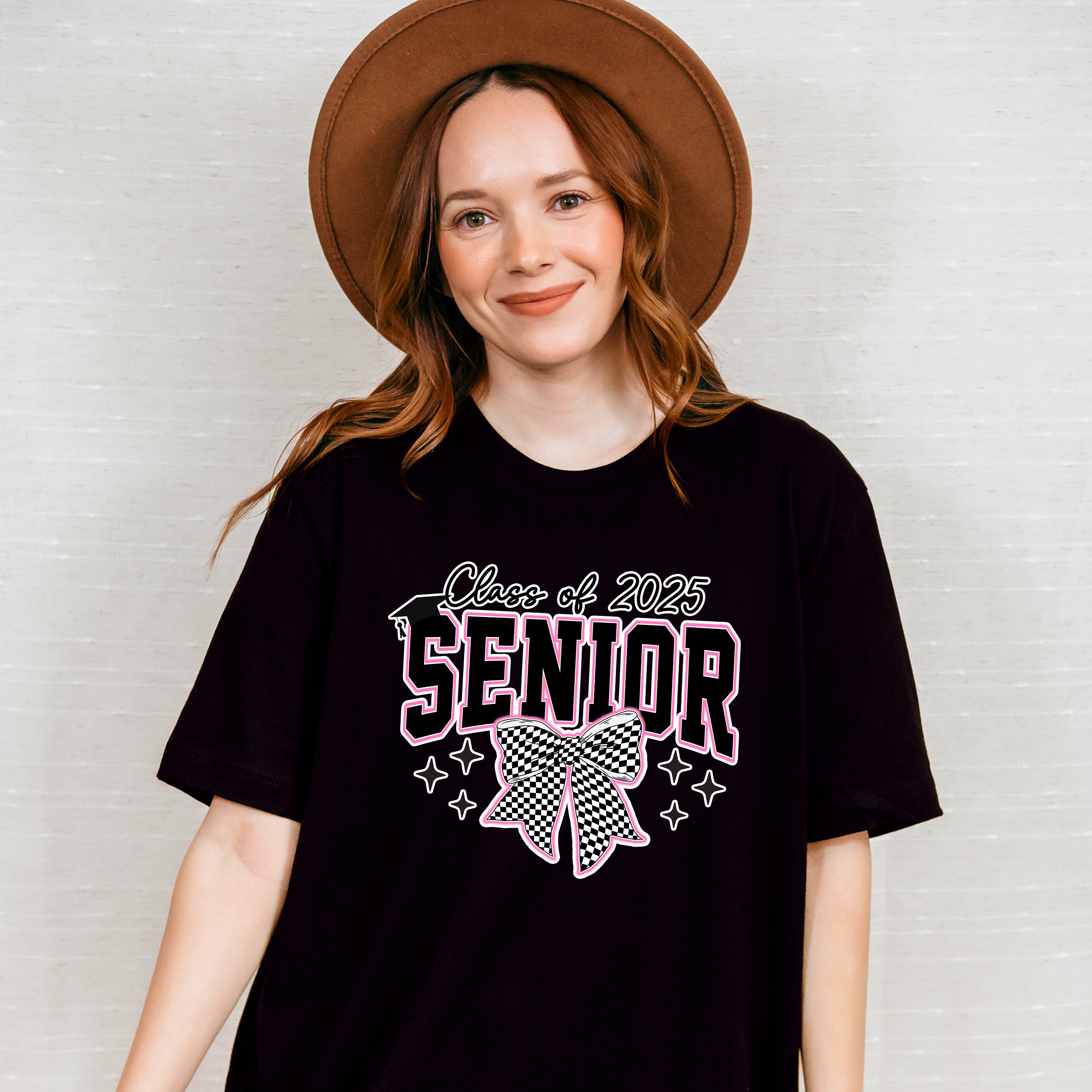 Class Of 2025 Senior Checkered Bowtie Design - Graduation Unisex Crewneck T-Shirt Sweatshirt Hoodie
