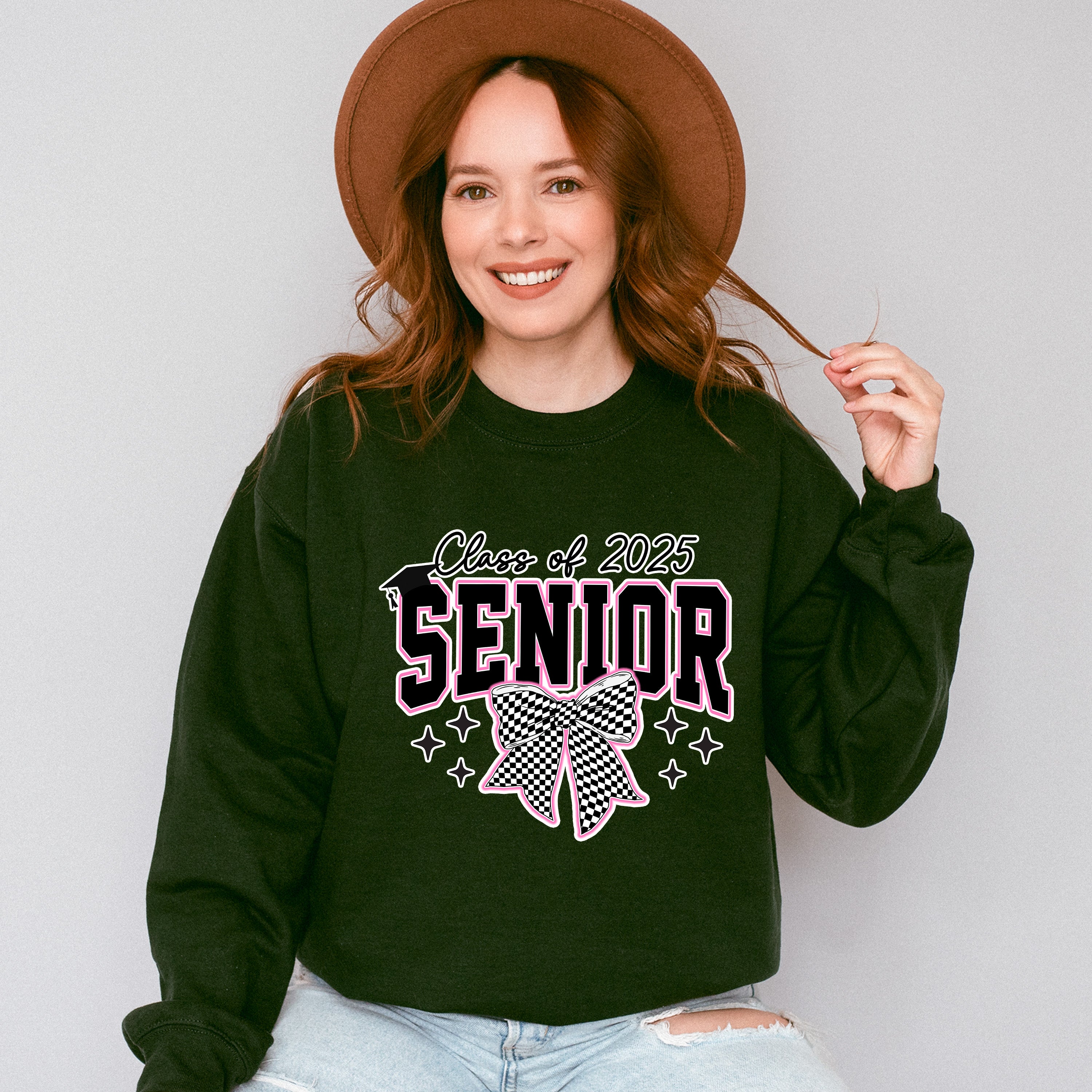 Class Of 2025 Senior Checkered Bowtie Design - Graduation Unisex Crewneck T-Shirt Sweatshirt Hoodie