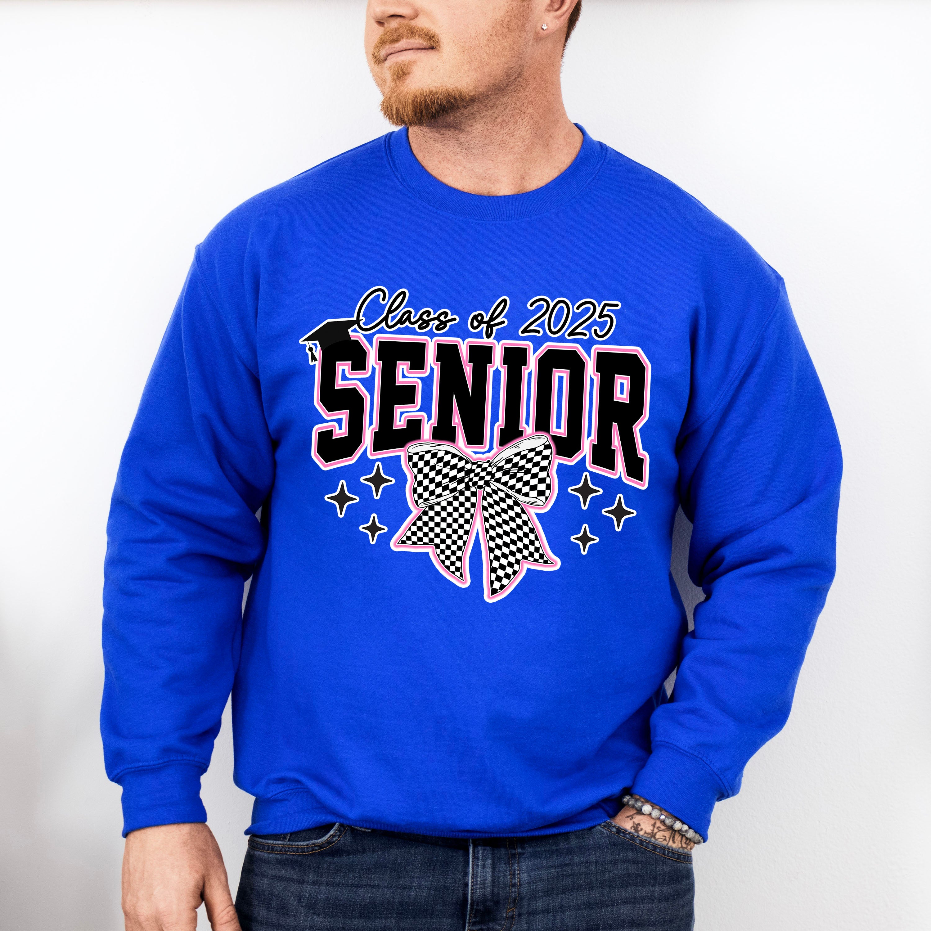 Class Of 2025 Senior Checkered Bowtie Design - Graduation Unisex Crewneck T-Shirt Sweatshirt Hoodie