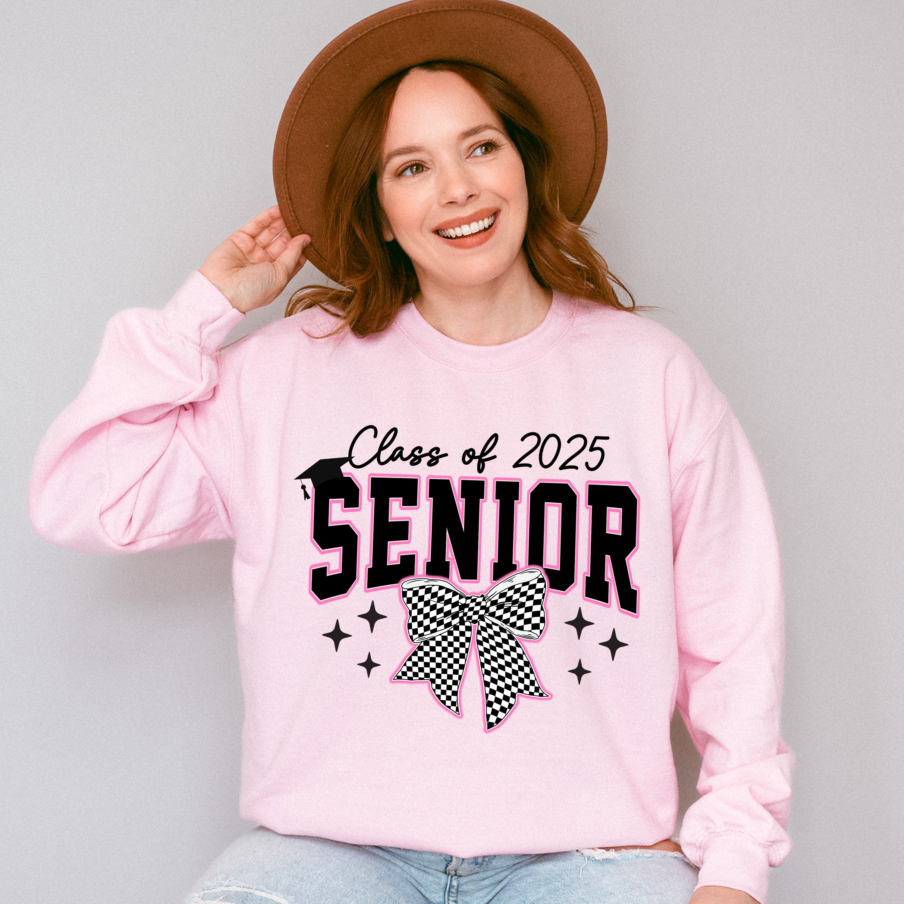 Class Of 2025 Senior Checkered Bowtie Design - Graduation Unisex Crewneck T-Shirt Sweatshirt Hoodie