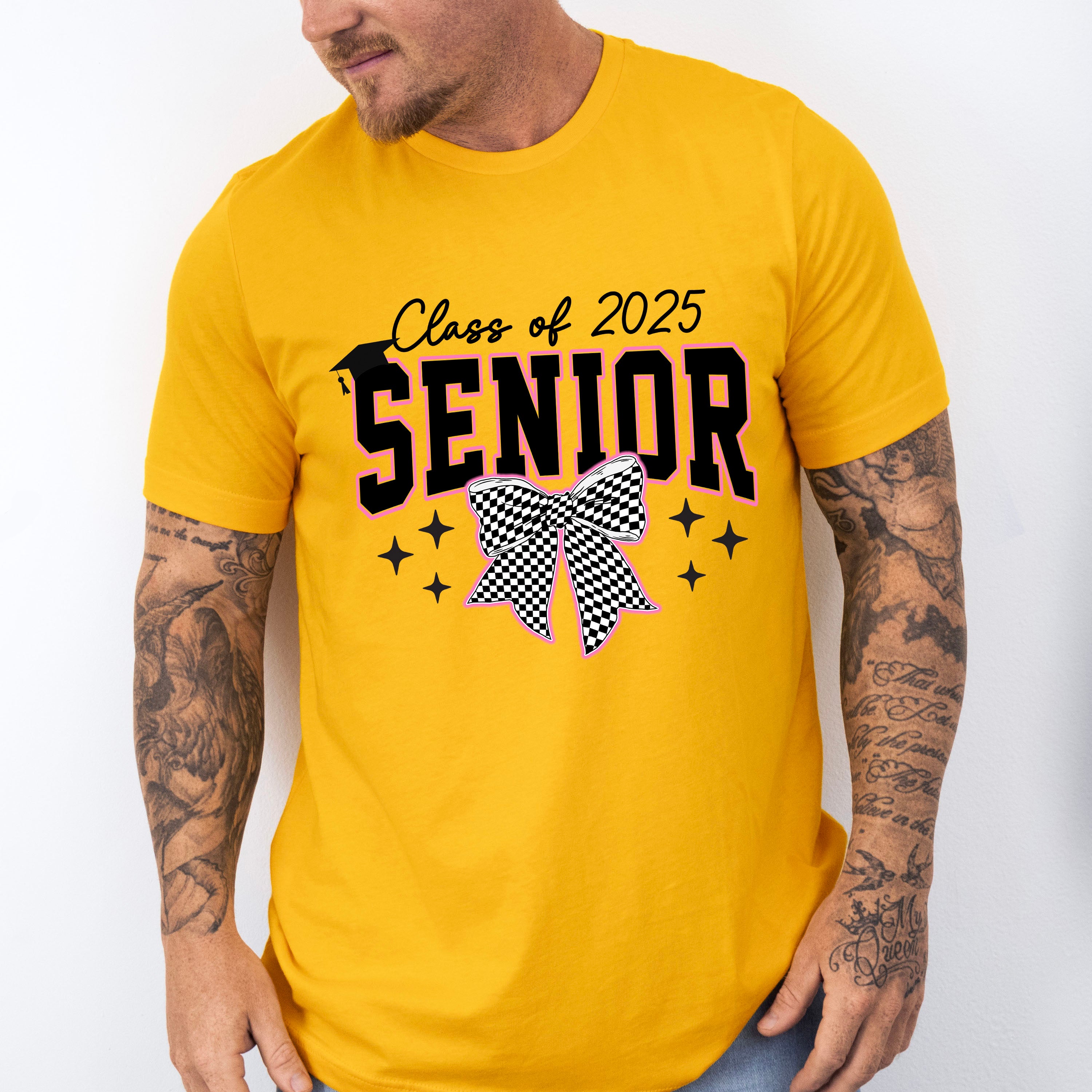 Class Of 2025 Senior Checkered Bowtie Design - Graduation Unisex Crewneck T-Shirt Sweatshirt Hoodie