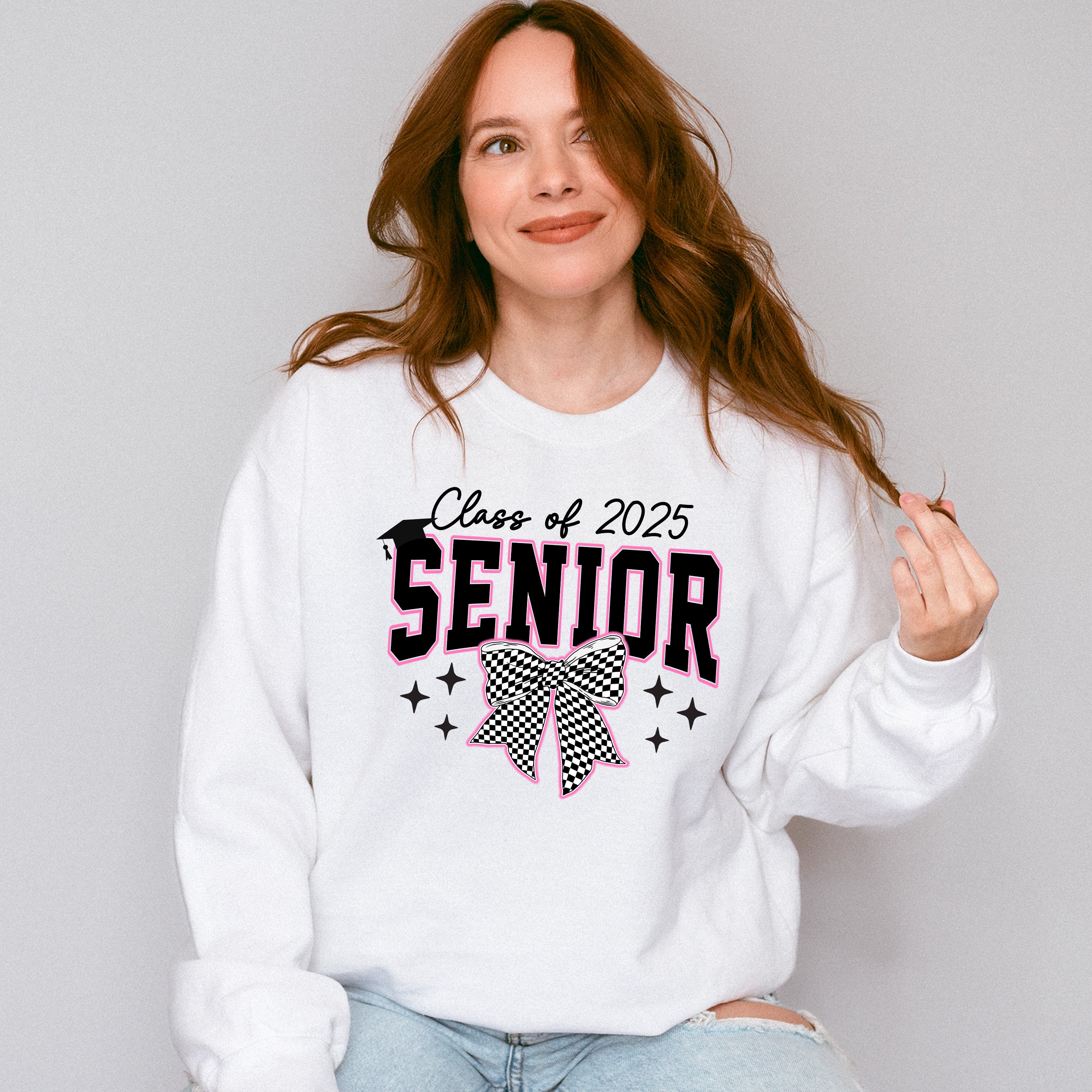 Class Of 2025 Senior Checkered Bowtie Design - Graduation Unisex Crewneck T-Shirt Sweatshirt Hoodie