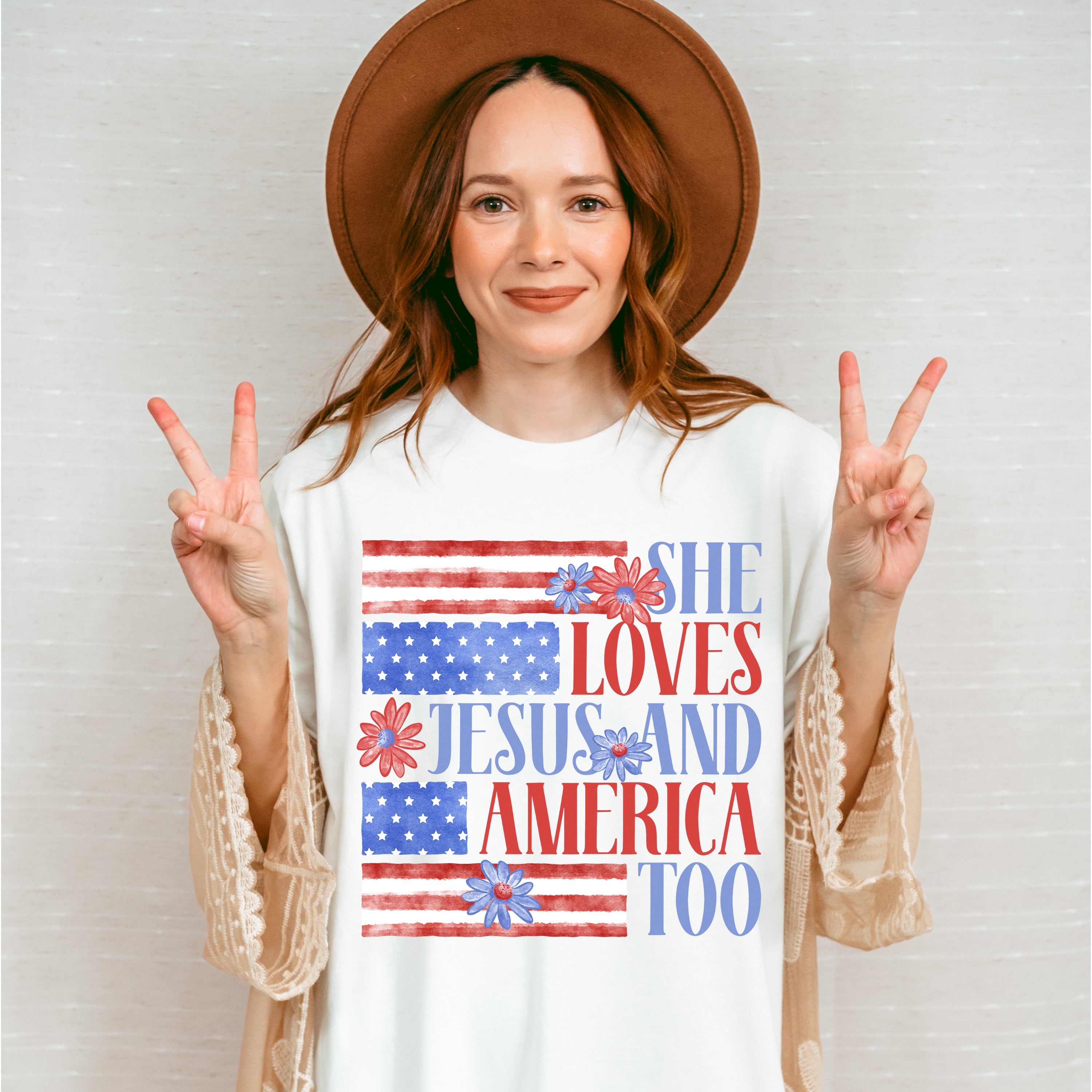 She Loves Jesus And America Too - 4th Of July Unisex Crewneck T-Shirt Sweatshirt Hoodie