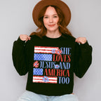 She Loves Jesus And America Too - 4th Of July Unisex Crewneck T-Shirt Sweatshirt Hoodie