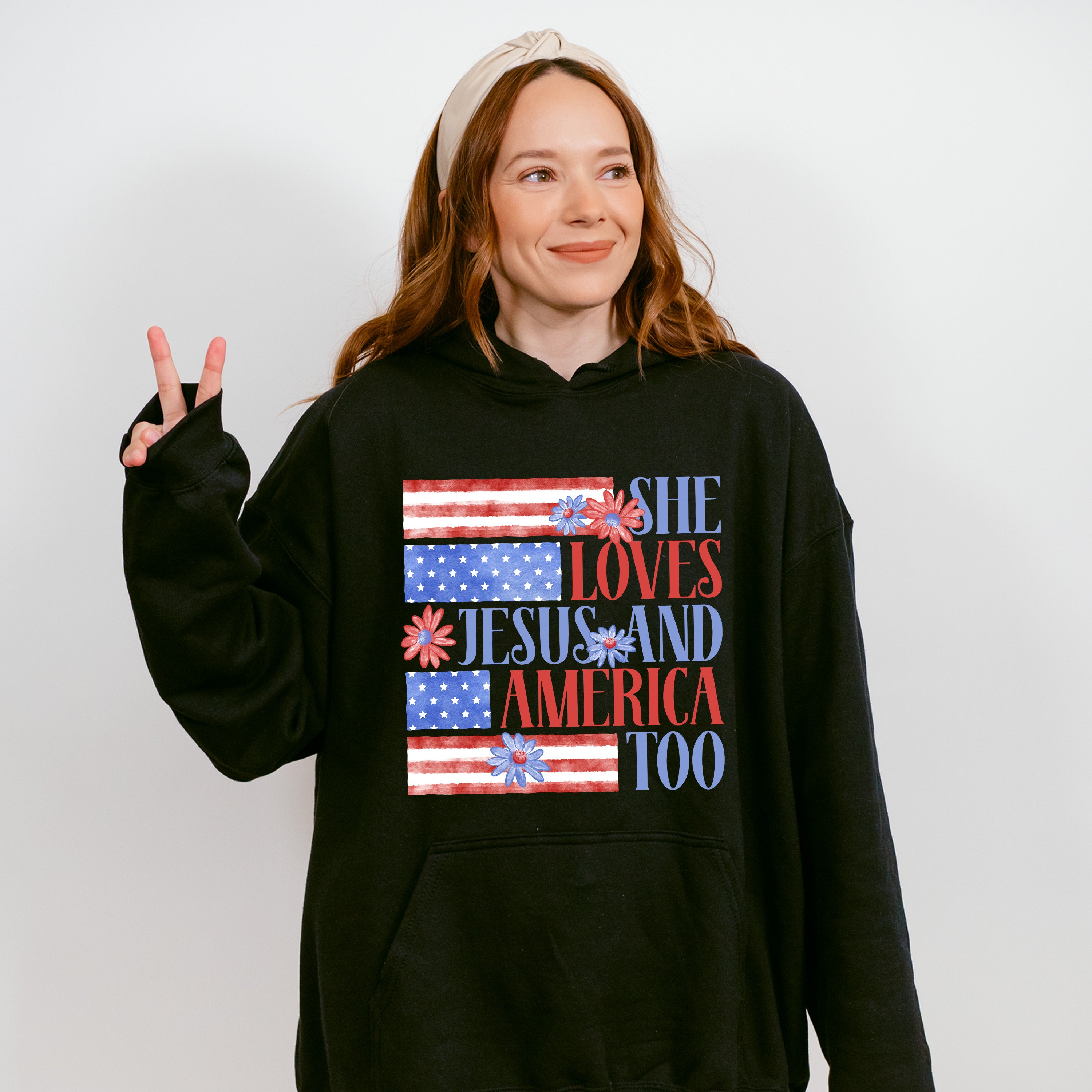 She Loves Jesus And America Too - 4th Of July Unisex Crewneck T-Shirt Sweatshirt Hoodie