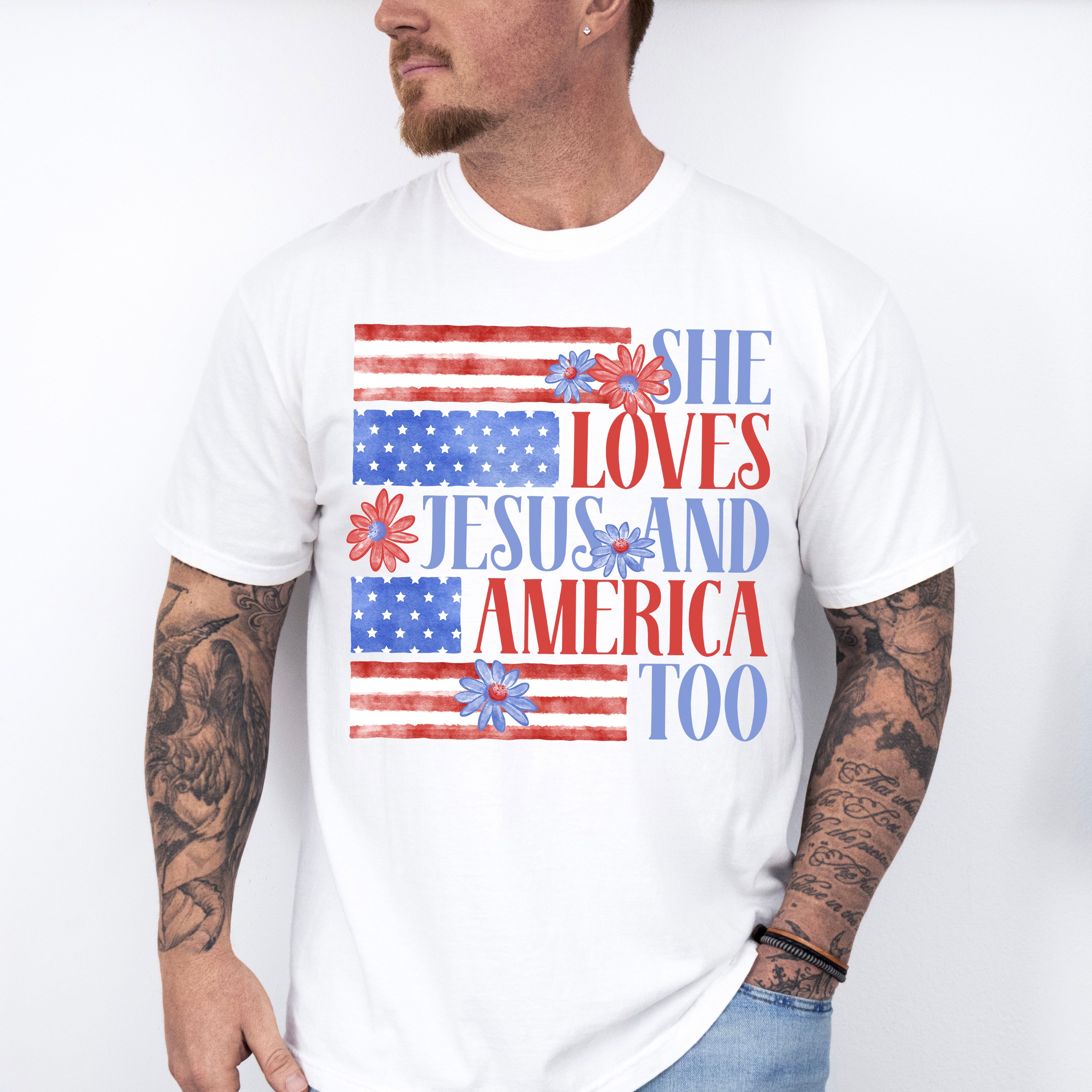 She Loves Jesus And America Too - 4th Of July Unisex Crewneck T-Shirt Sweatshirt Hoodie