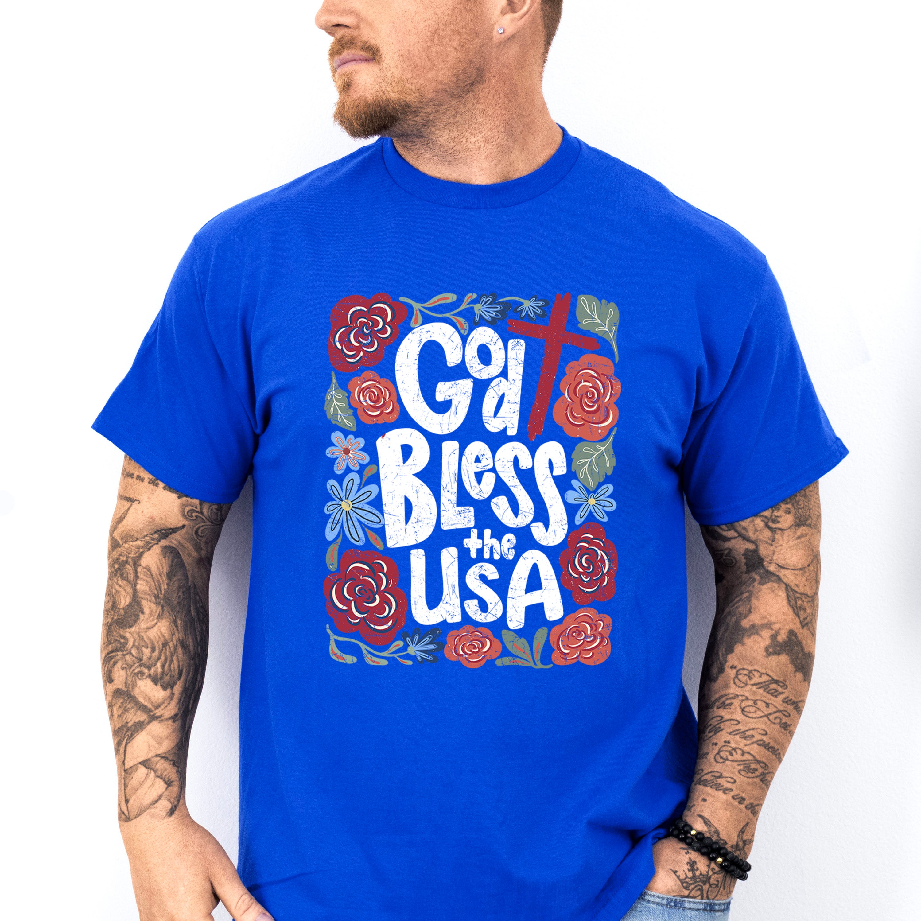 God Bless The USA Flowers - 4th Of July Unisex Crewneck T-Shirt Sweatshirt Hoodie