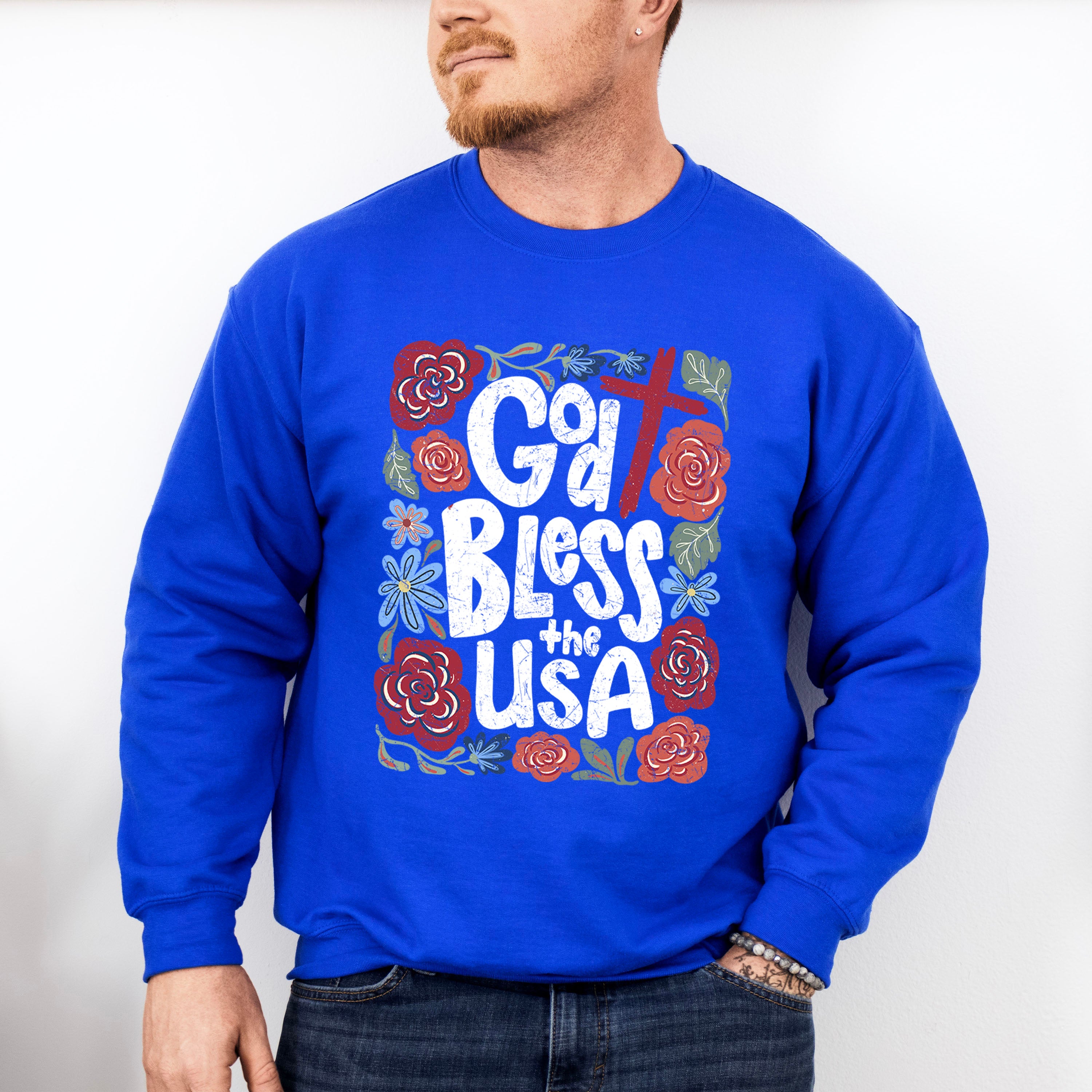 God Bless The USA Flowers - 4th Of July Unisex Crewneck T-Shirt Sweatshirt Hoodie