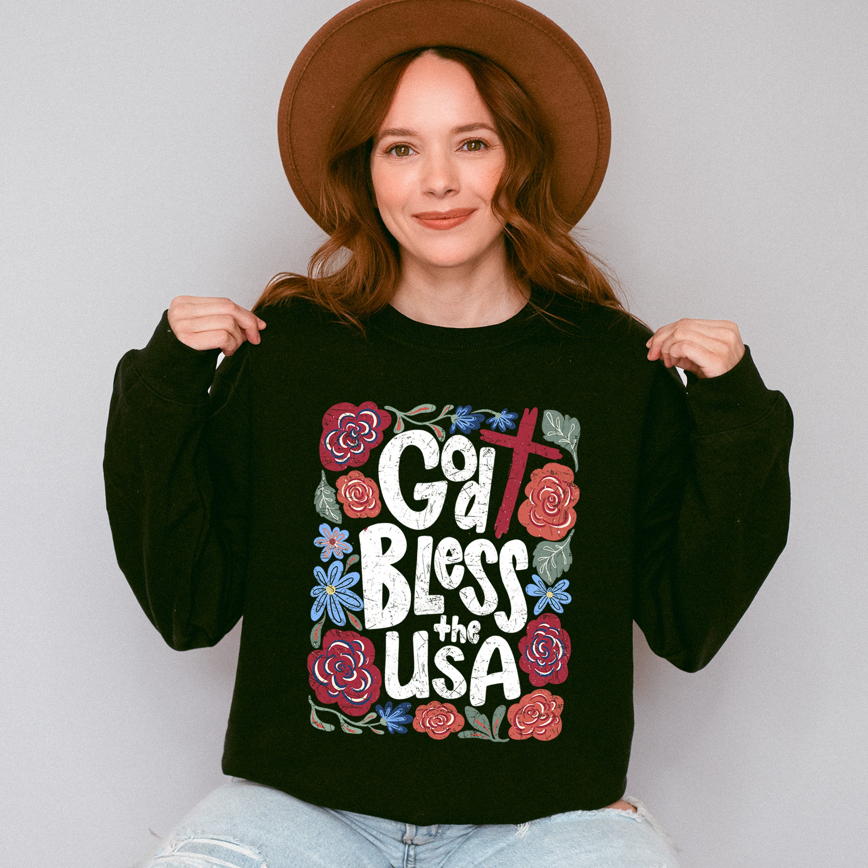 God Bless The USA Flowers - 4th Of July Unisex Crewneck T-Shirt Sweatshirt Hoodie