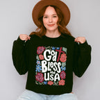 God Bless The USA Flowers - 4th Of July Unisex Crewneck T-Shirt Sweatshirt Hoodie