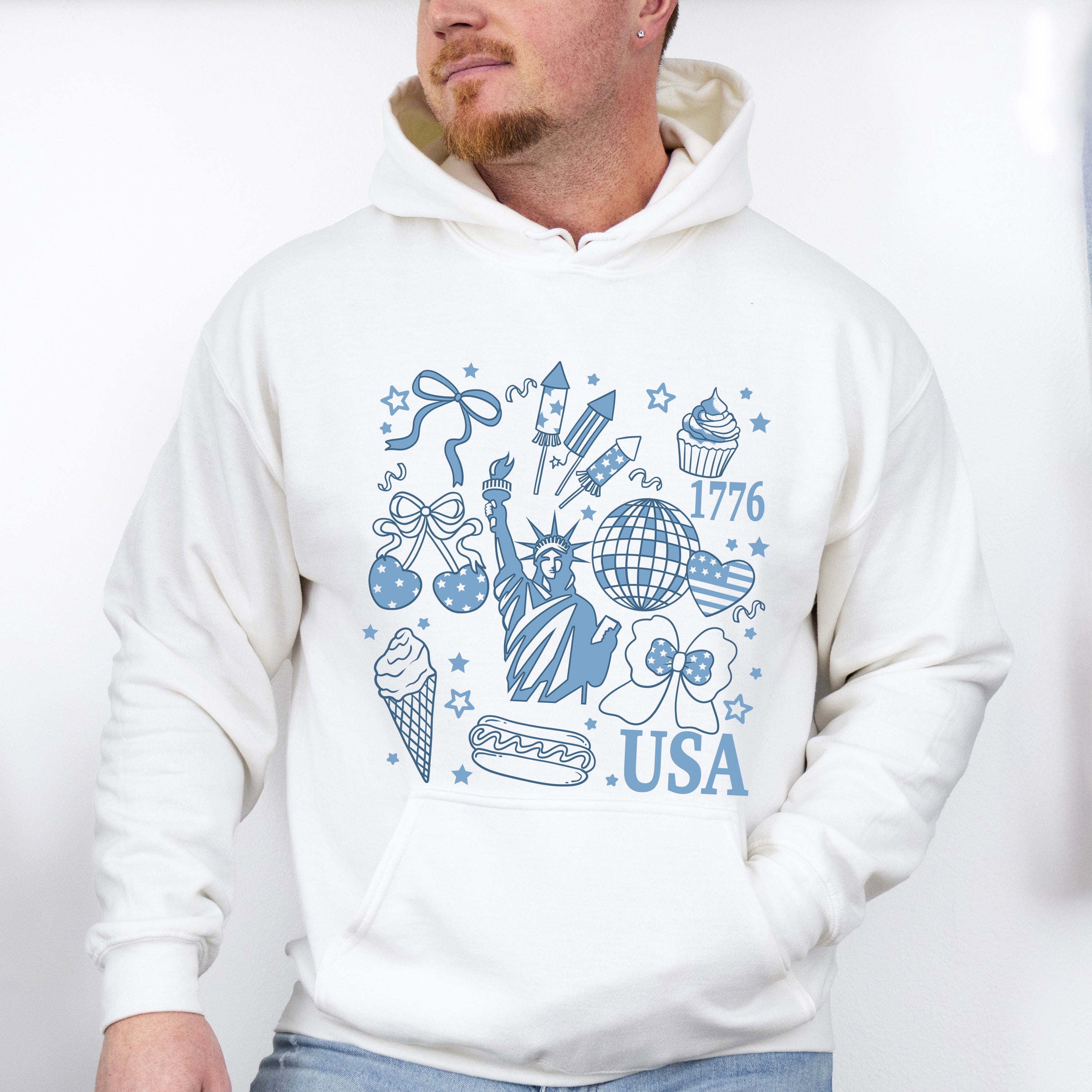 USA Statue of Liberty Blue Design - 4th Of July Unisex Crewneck T-Shirt Sweatshirt Hoodie