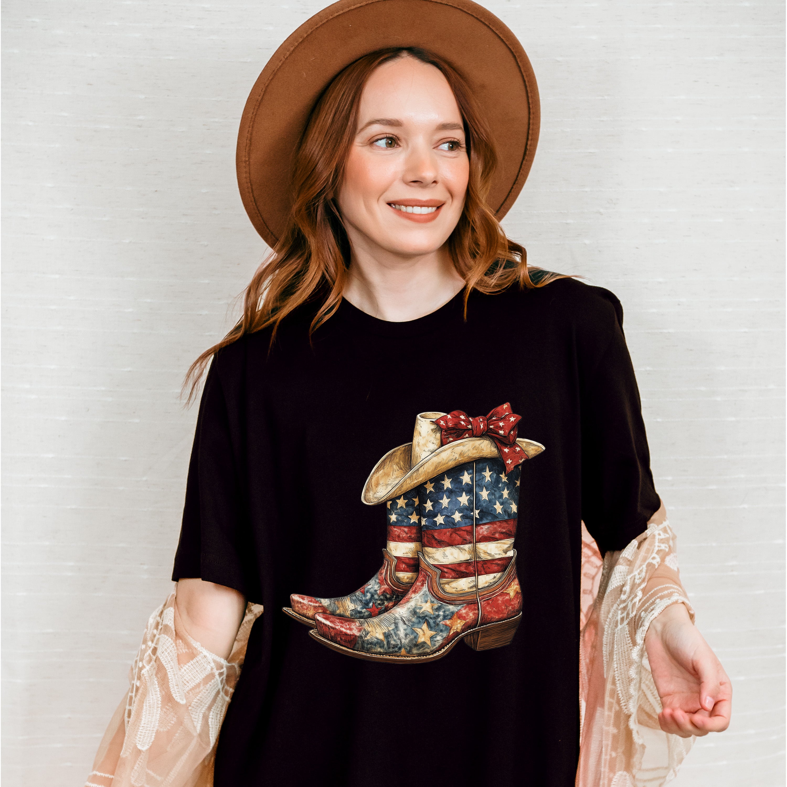USA Flag Cowboy Boots And Hat - 4th Of July Unisex Crewneck T-Shirt Sweatshirt Hoodie