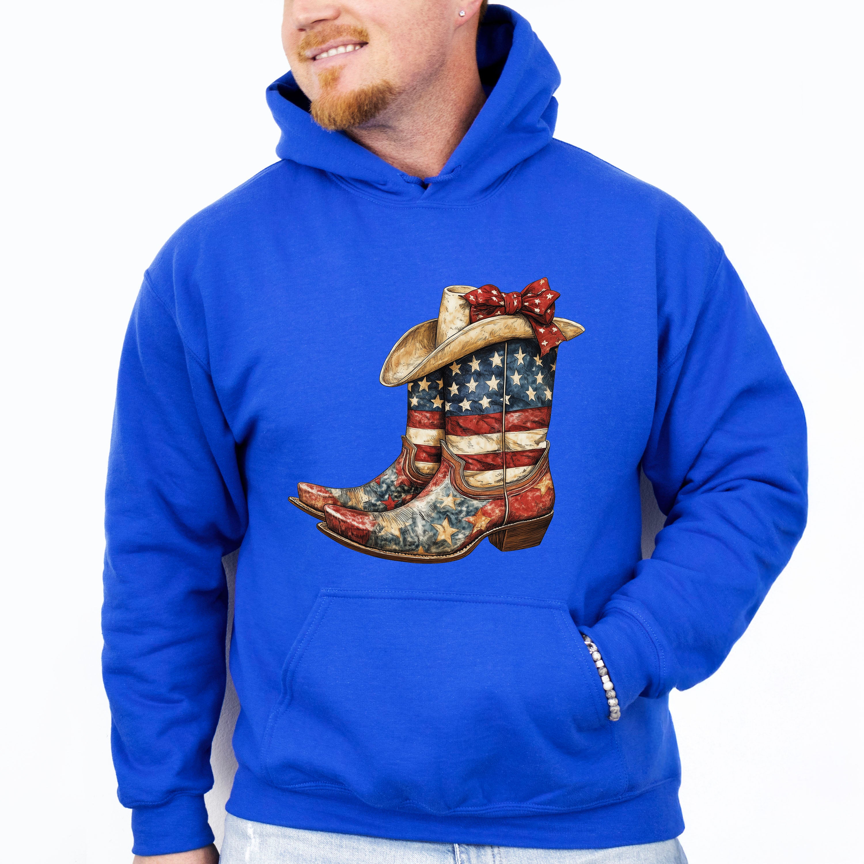 USA Flag Cowboy Boots And Hat - 4th Of July Unisex Crewneck T-Shirt Sweatshirt Hoodie