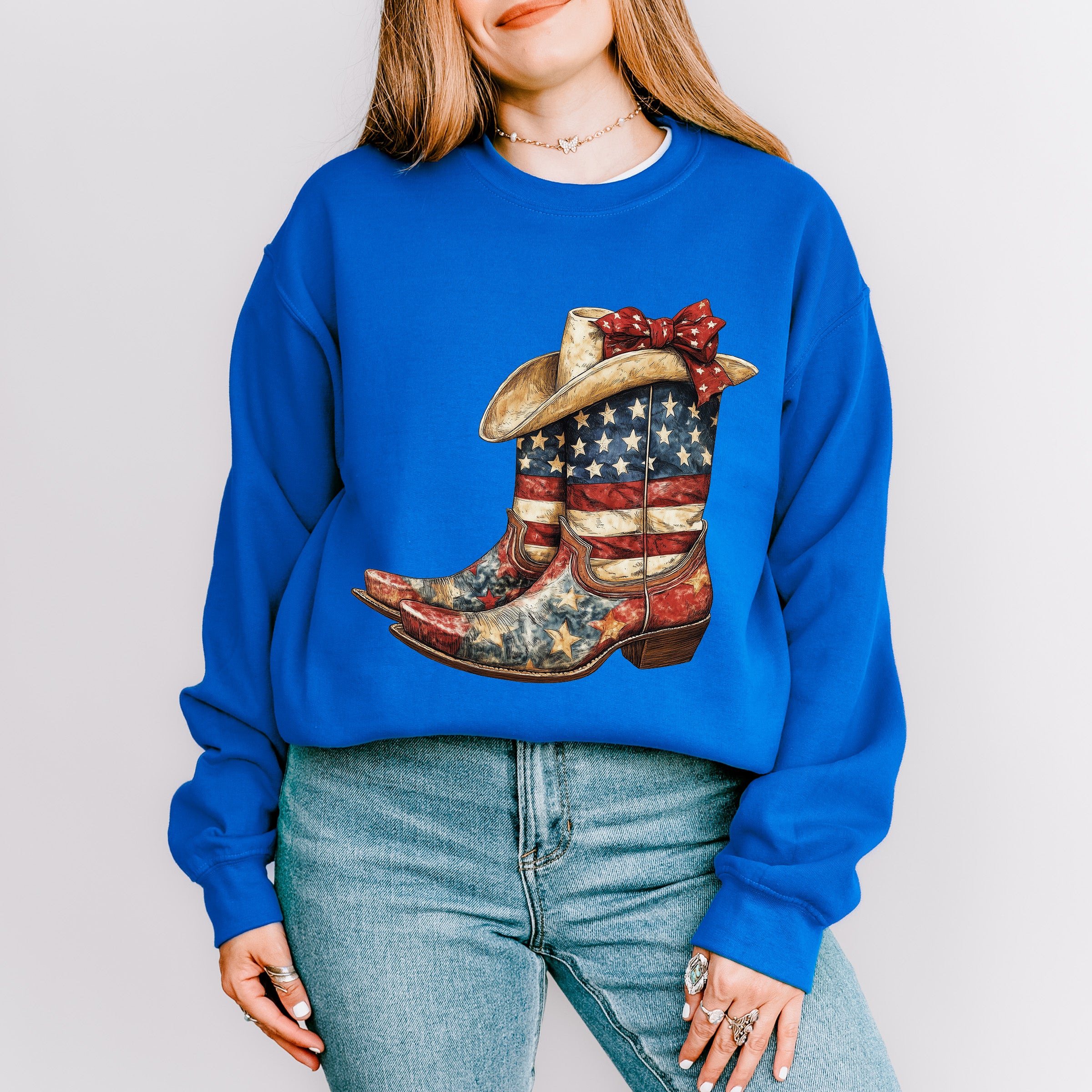 USA Flag Cowboy Boots And Hat - 4th Of July Unisex Crewneck T-Shirt Sweatshirt Hoodie