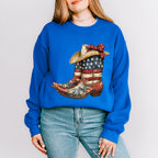USA Flag Cowboy Boots And Hat - 4th Of July Unisex Crewneck T-Shirt Sweatshirt Hoodie