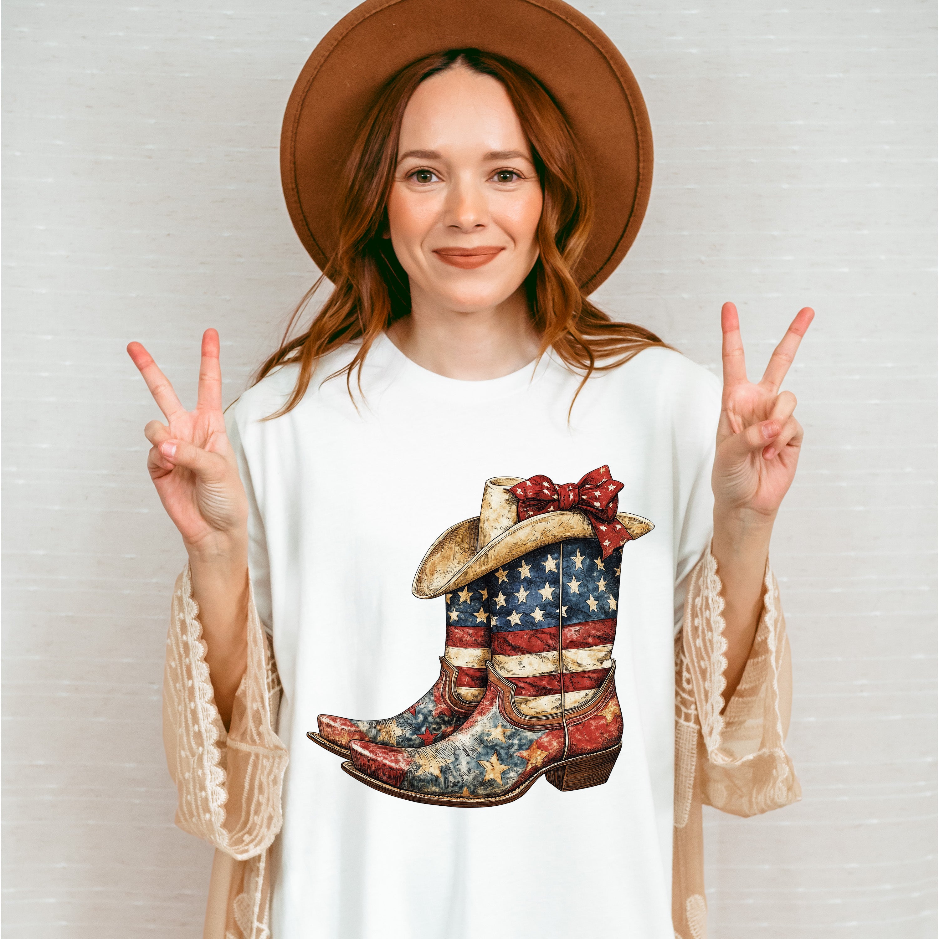 USA Flag Cowboy Boots And Hat - 4th Of July Unisex Crewneck T-Shirt Sweatshirt Hoodie