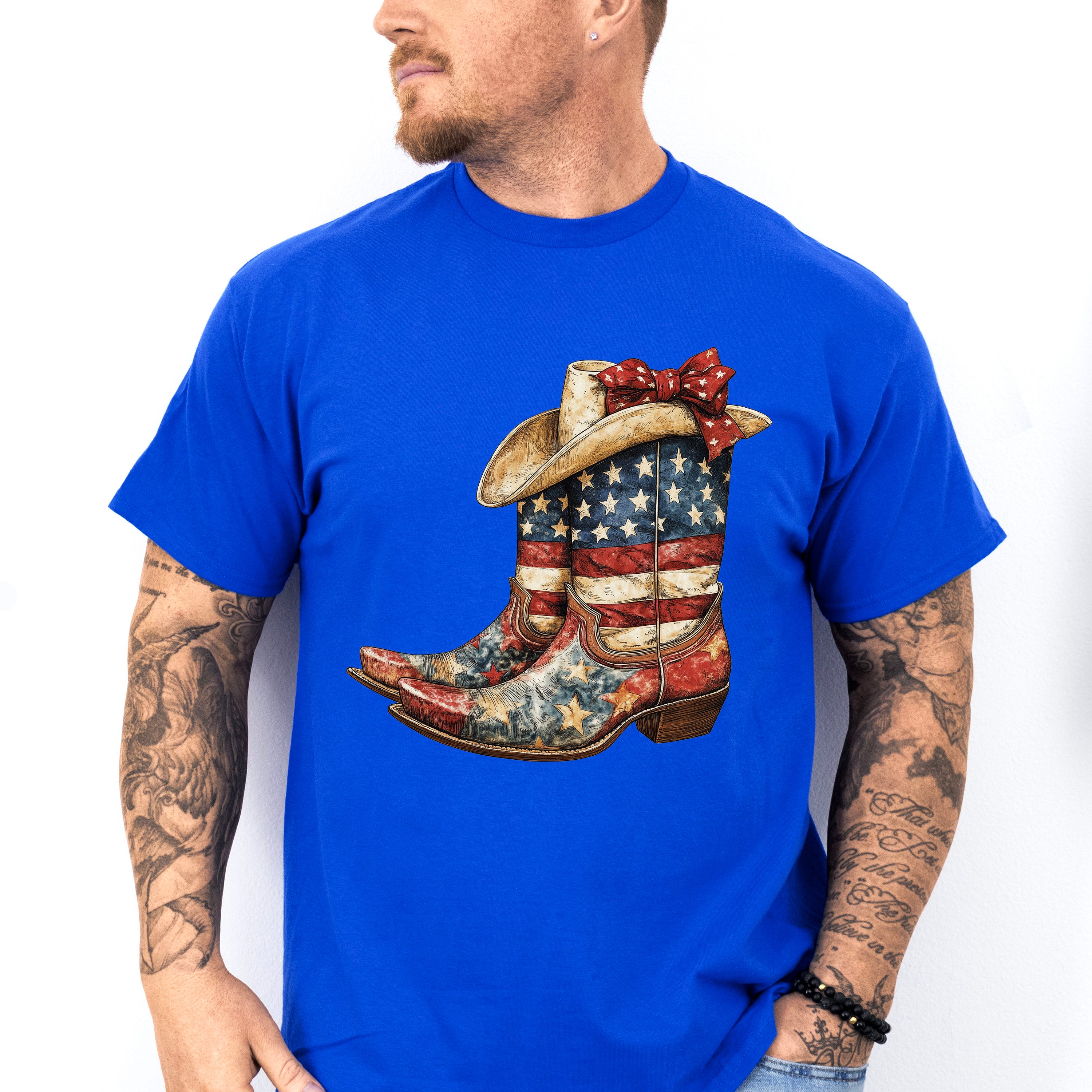 USA Flag Cowboy Boots And Hat - 4th Of July Unisex Crewneck T-Shirt Sweatshirt Hoodie
