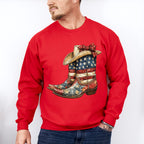 USA Flag Cowboy Boots And Hat - 4th Of July Unisex Crewneck T-Shirt Sweatshirt Hoodie
