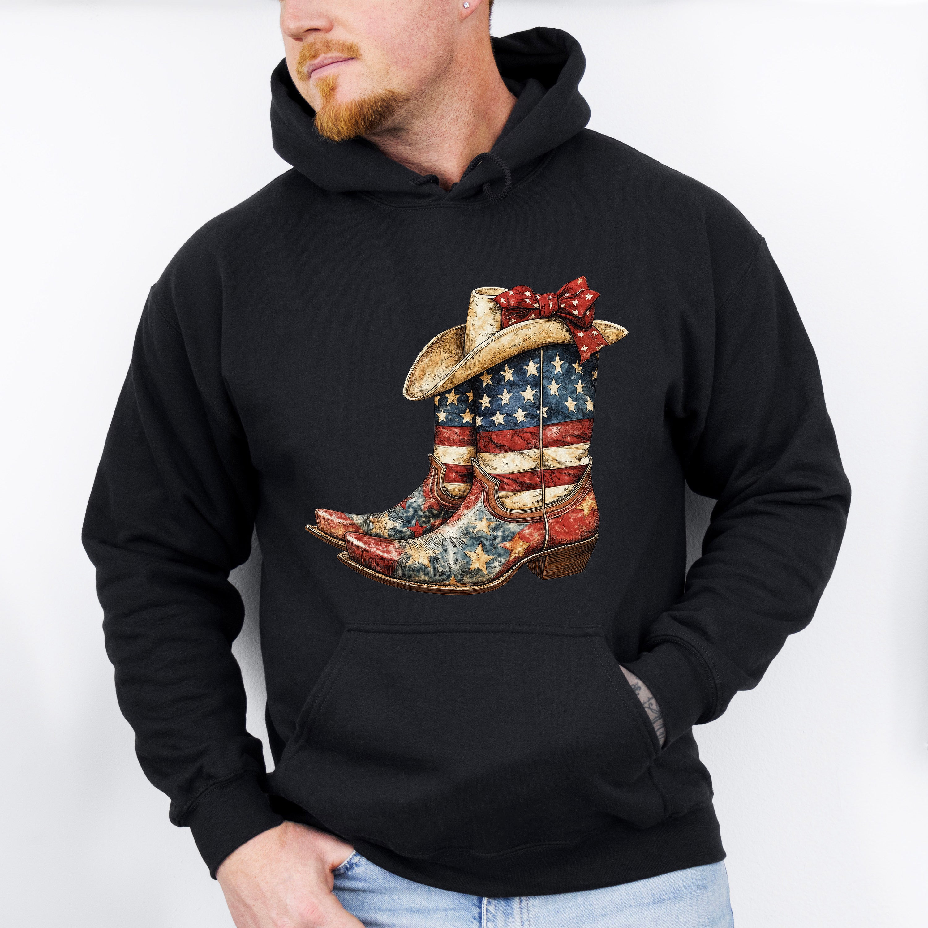USA Flag Cowboy Boots And Hat - 4th Of July Unisex Crewneck T-Shirt Sweatshirt Hoodie
