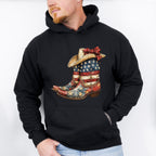 USA Flag Cowboy Boots And Hat - 4th Of July Unisex Crewneck T-Shirt Sweatshirt Hoodie