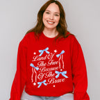 Land Of The Free Because Of The Brave Ribbons & Stars - 4th Of July Unisex Crewneck T-Shirt Sweatshirt Hoodie