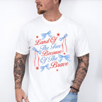 Land Of The Free Because Of The Brave Ribbons & Stars - 4th Of July Unisex Crewneck T-Shirt Sweatshirt Hoodie