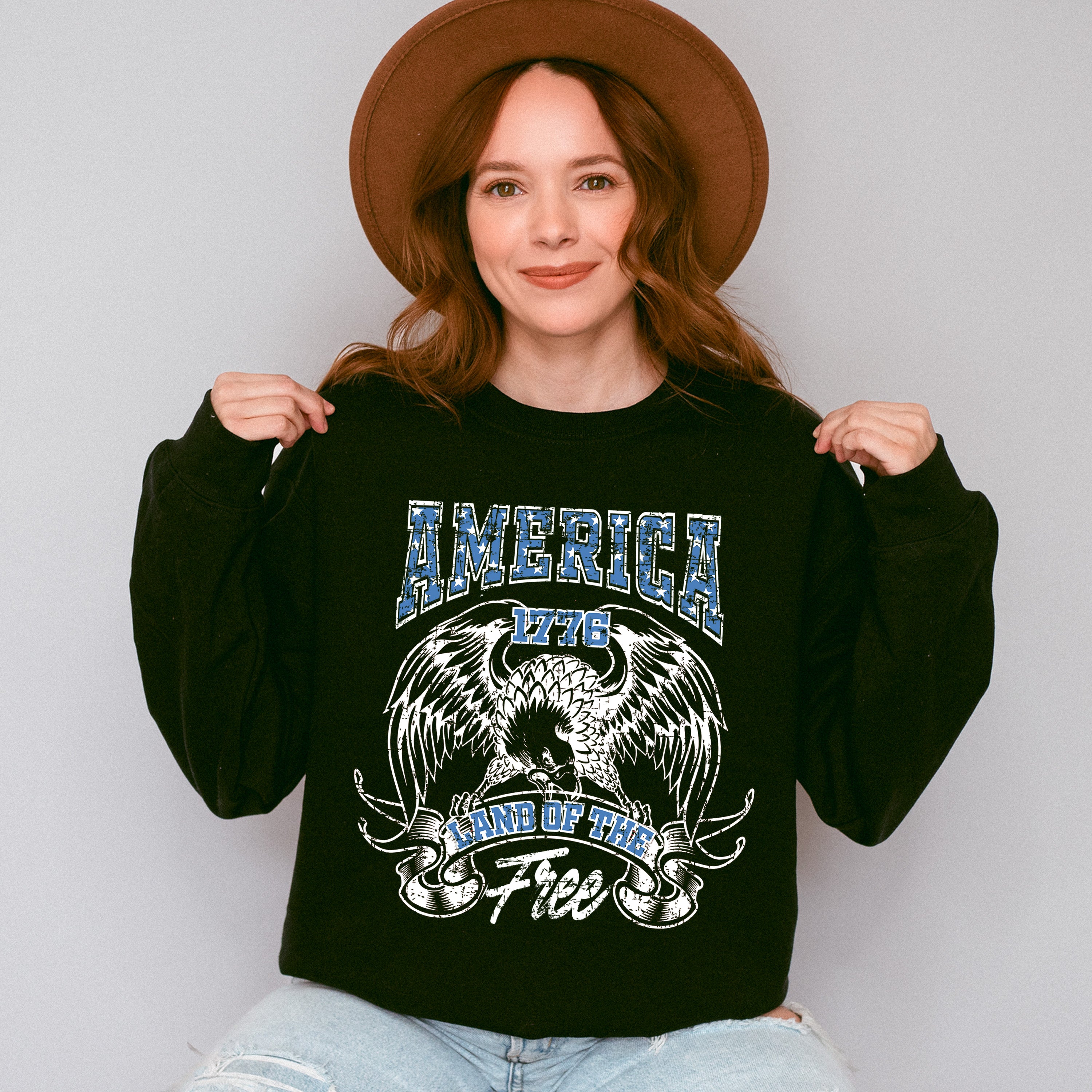 America 1776 Land Of The Free Hawk - 4th Of July Unisex Crewneck T-Shirt Sweatshirt Hoodie