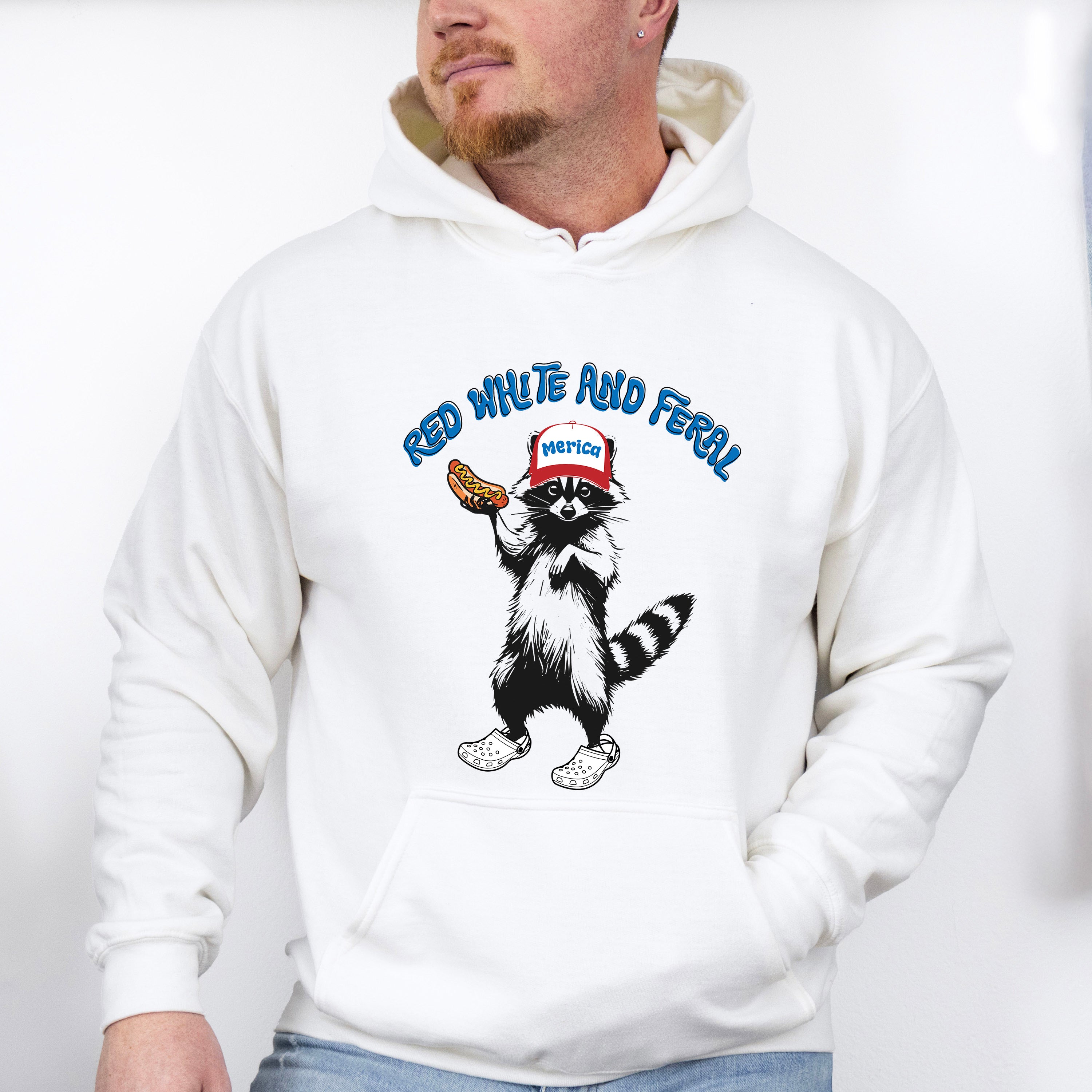 Red White And Feral Merica Hat Raccoon - 4th Of July Unisex Crewneck T-Shirt Sweatshirt Hoodie