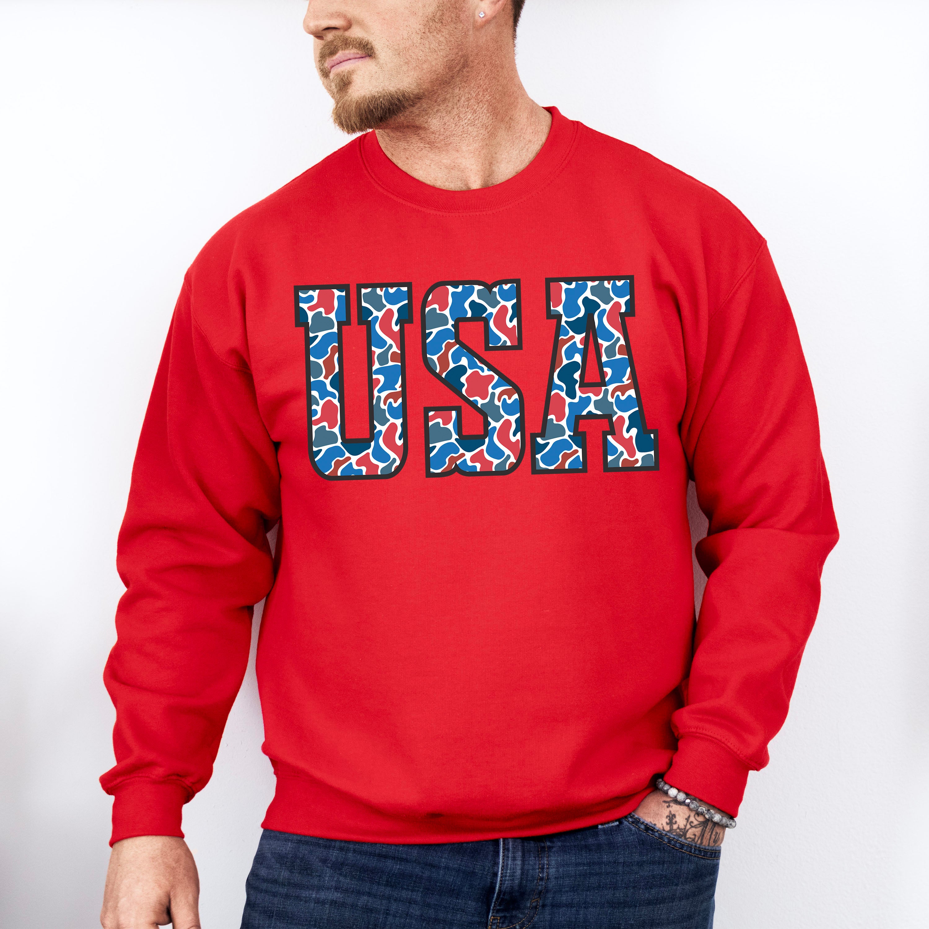 USA Red &amp; Blue Design - 4th Of July Unisex Crewneck T-Shirt Sweatshirt Hoodie