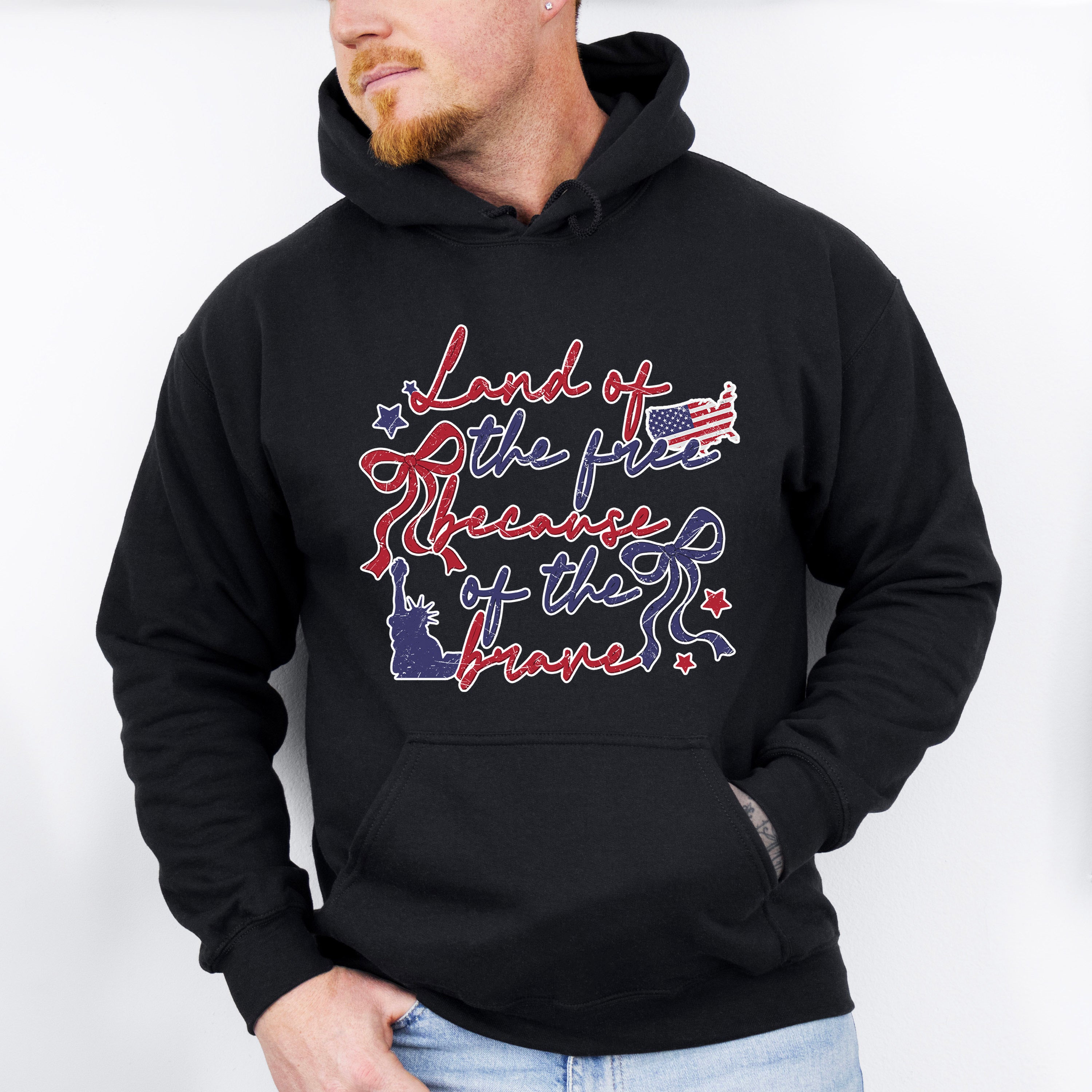 Land Of The Free Because Of The Brave Red &amp; Blue Ribbons - 4th Of July Unisex Crewneck T-Shirt Sweatshirt Hoodie