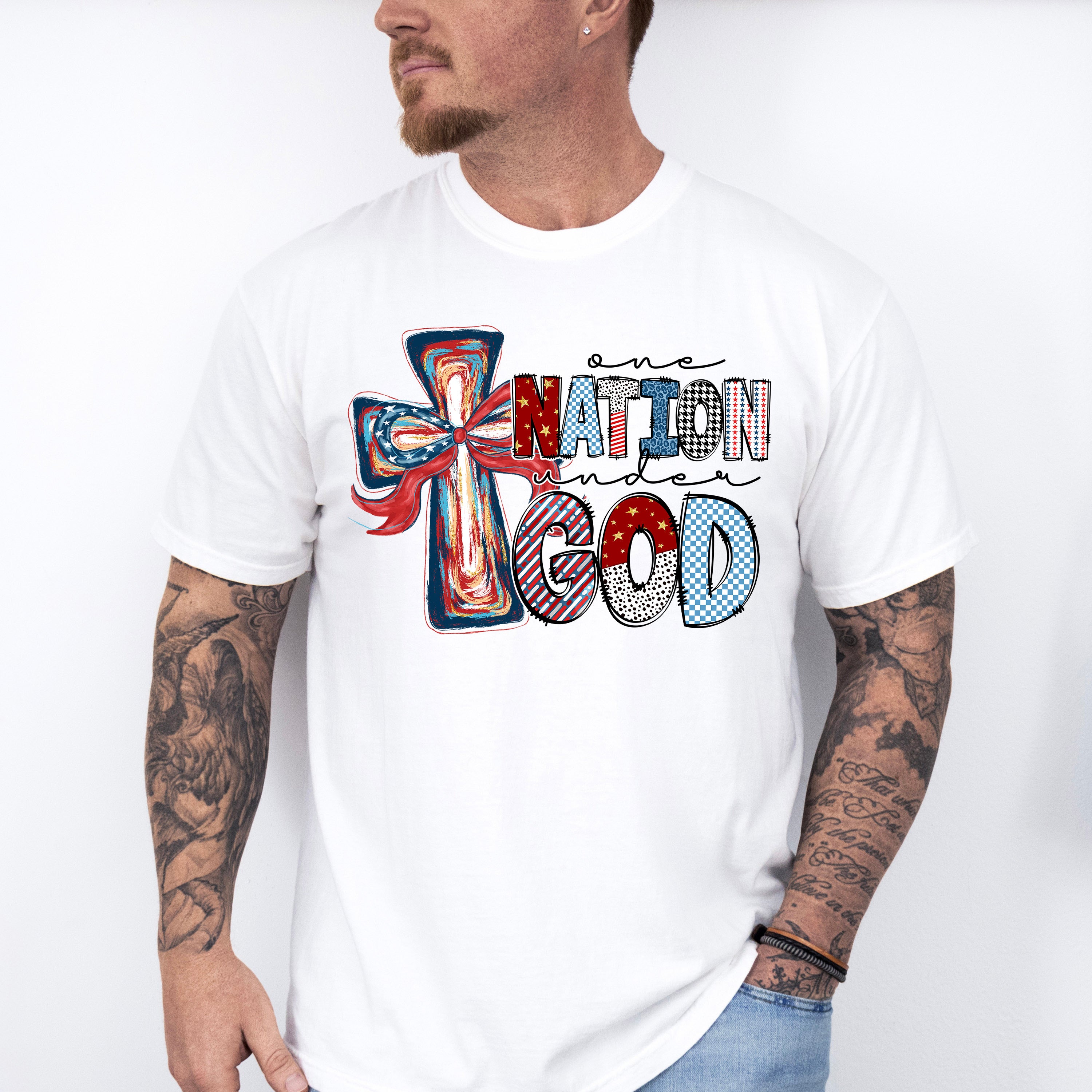 One Nation Under God Cross - 4th Of July Unisex Crewneck T-Shirt Sweatshirt Hoodie