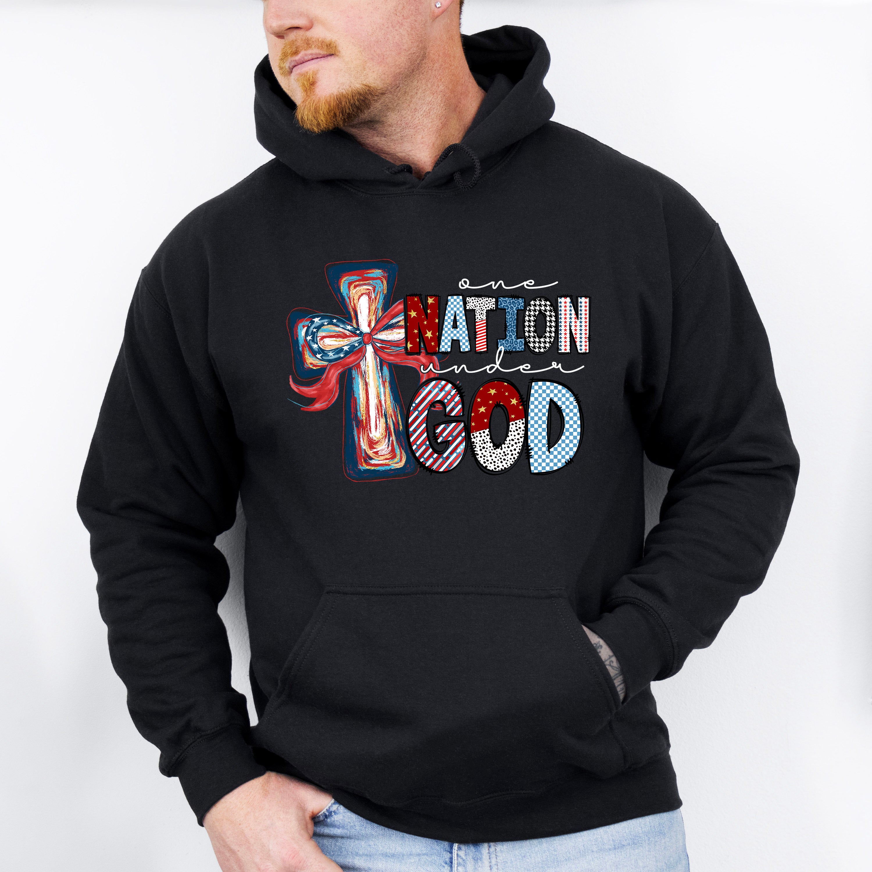 One Nation Under God Cross - 4th Of July Unisex Crewneck T-Shirt Sweatshirt Hoodie