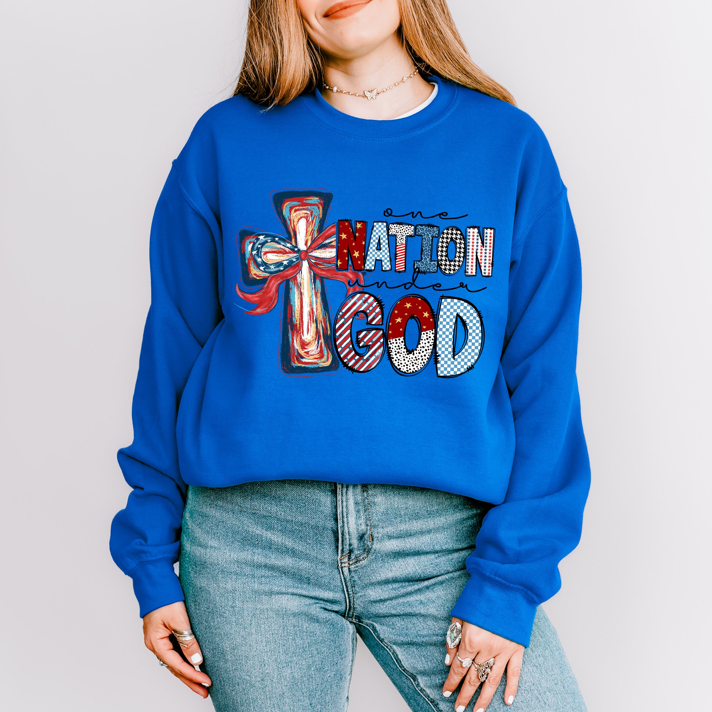 One Nation Under God Cross - 4th Of July Unisex Crewneck T-Shirt Sweatshirt Hoodie