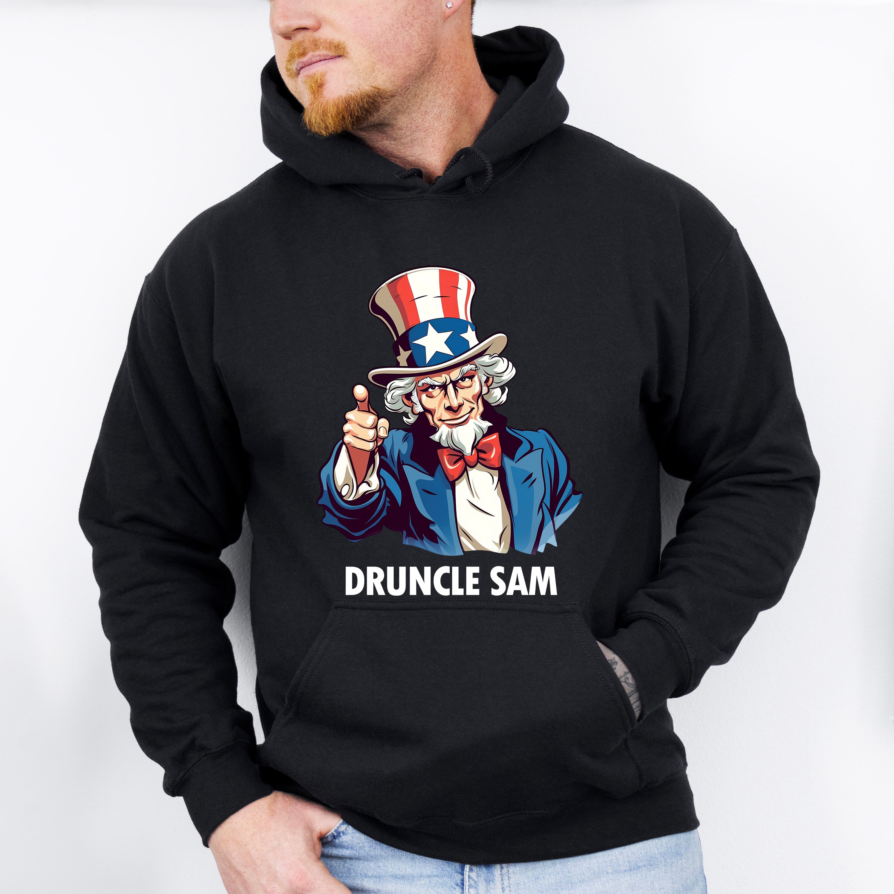 Druncle Sam B&amp;W - 4th Of July Unisex Crewneck T-Shirt Sweatshirt Hoodie