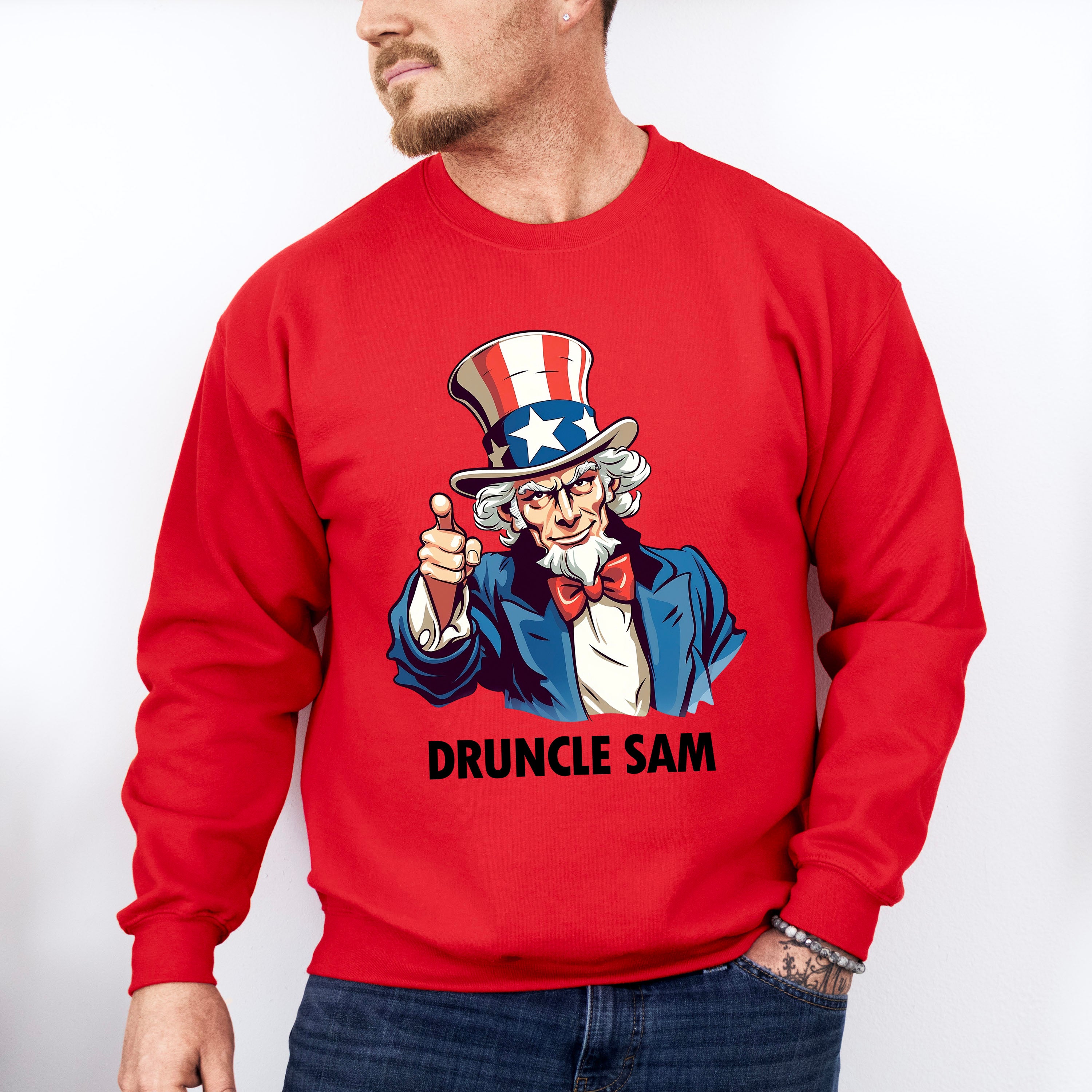 Druncle Sam B&amp;W - 4th Of July Unisex Crewneck T-Shirt Sweatshirt Hoodie