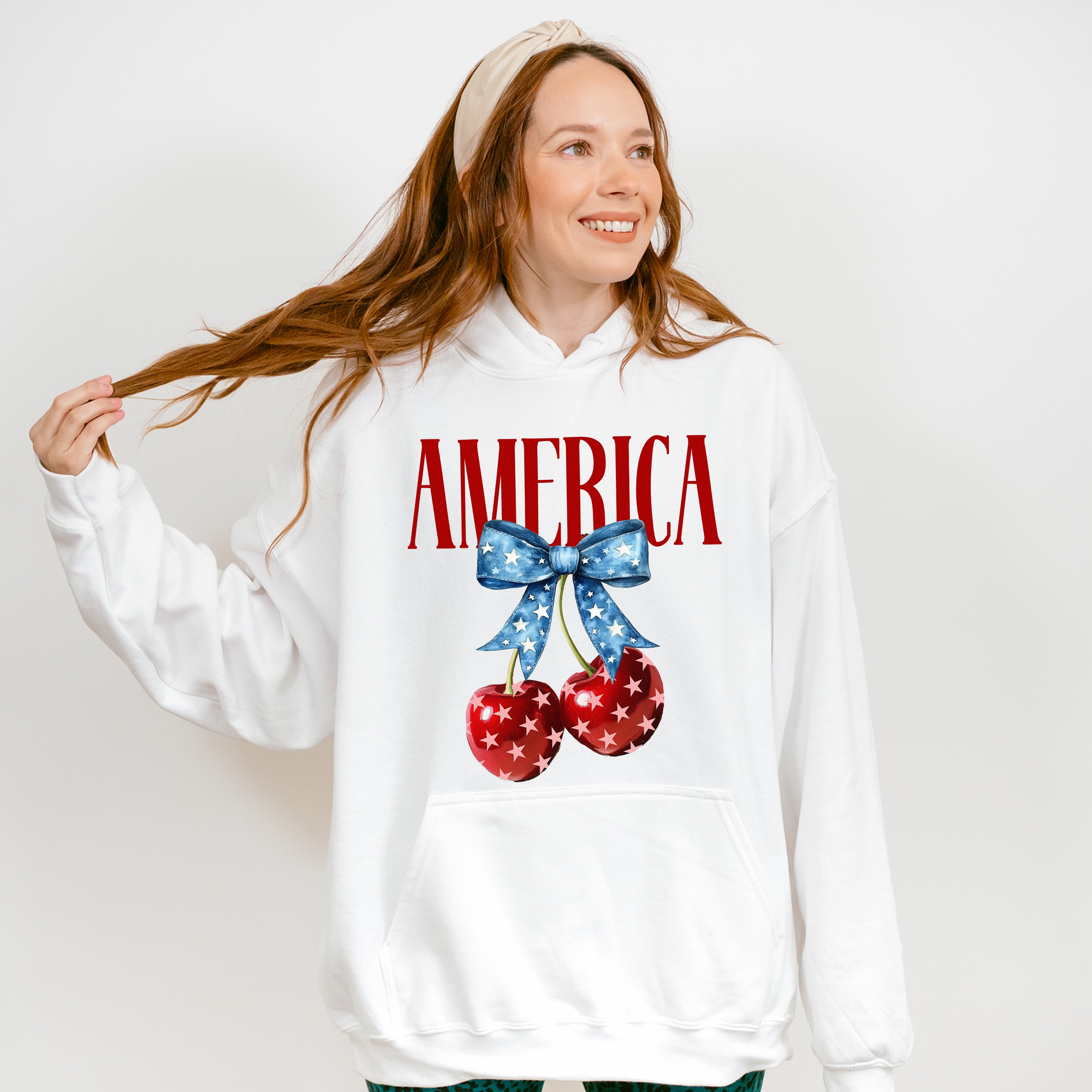 America Cherries Blue Ribbon - 4th Of July Unisex Crewneck T-Shirt Sweatshirt Hoodie