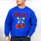 America Cherries Blue Ribbon - 4th Of July Unisex Crewneck T-Shirt Sweatshirt Hoodie