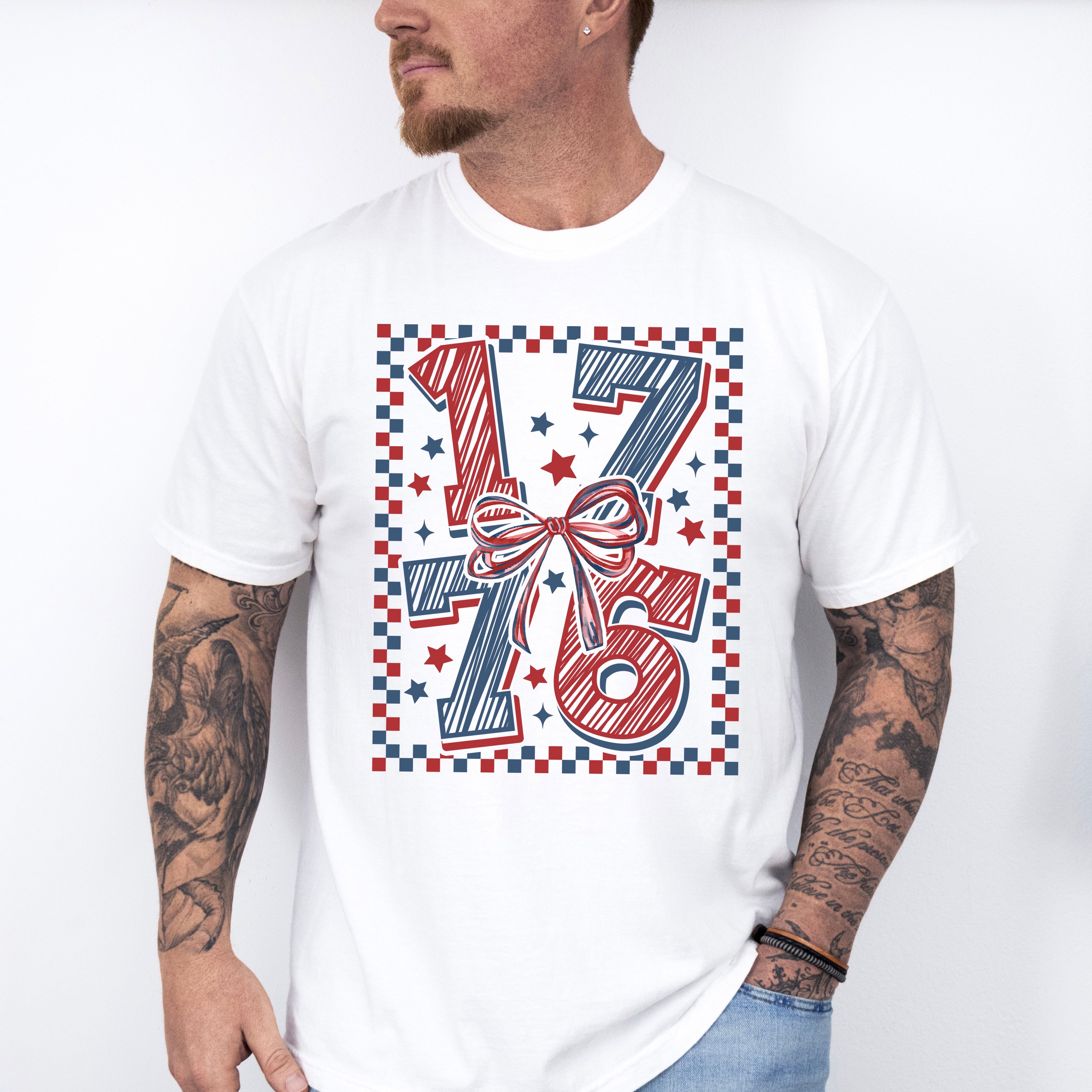 1776 Red And Blue Checkers And Stars - 4th Of July Unisex Crewneck T-Shirt Sweatshirt Hoodie
