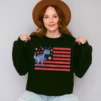 Blue Dinosaur US Flag Red Design - 4th Of July Unisex Crewneck T-Shirt Sweatshirt Hoodie