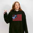 Blue Dinosaur US Flag Red Design - 4th Of July Unisex Crewneck T-Shirt Sweatshirt Hoodie