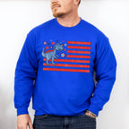 Blue Dinosaur US Flag Red Design - 4th Of July Unisex Crewneck T-Shirt Sweatshirt Hoodie